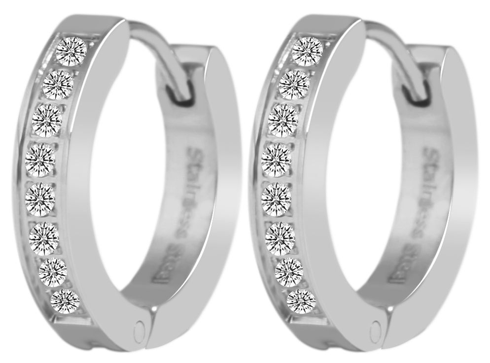 "Finda" Klapp-Creolen aus Edelstahl, Simili, Ø 12mm/ 3mm, silberfarben