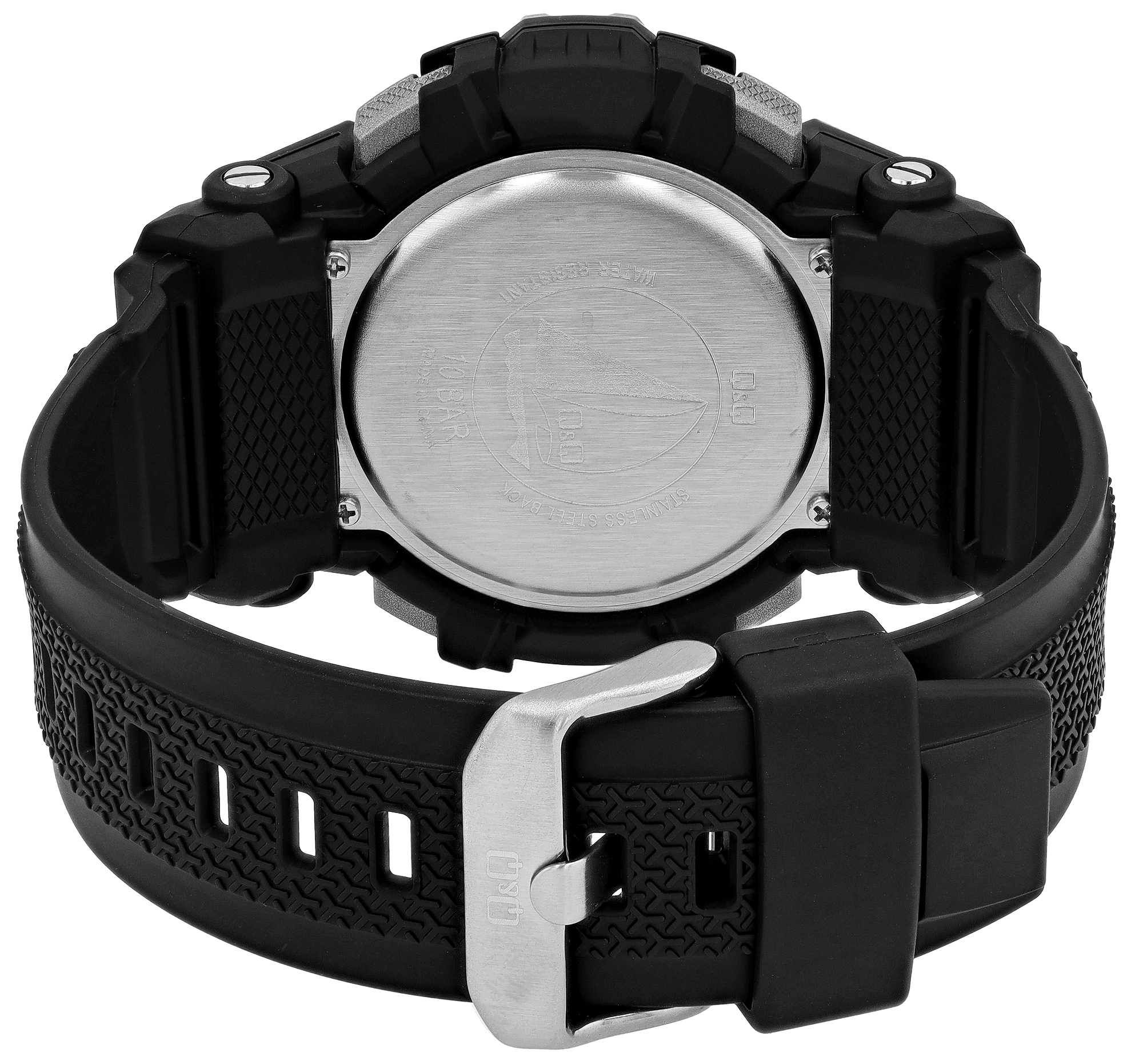 Q&Q Digitaluhr für Herren mit Resinband, Ø 53 mm, 10 ATM, schwarz