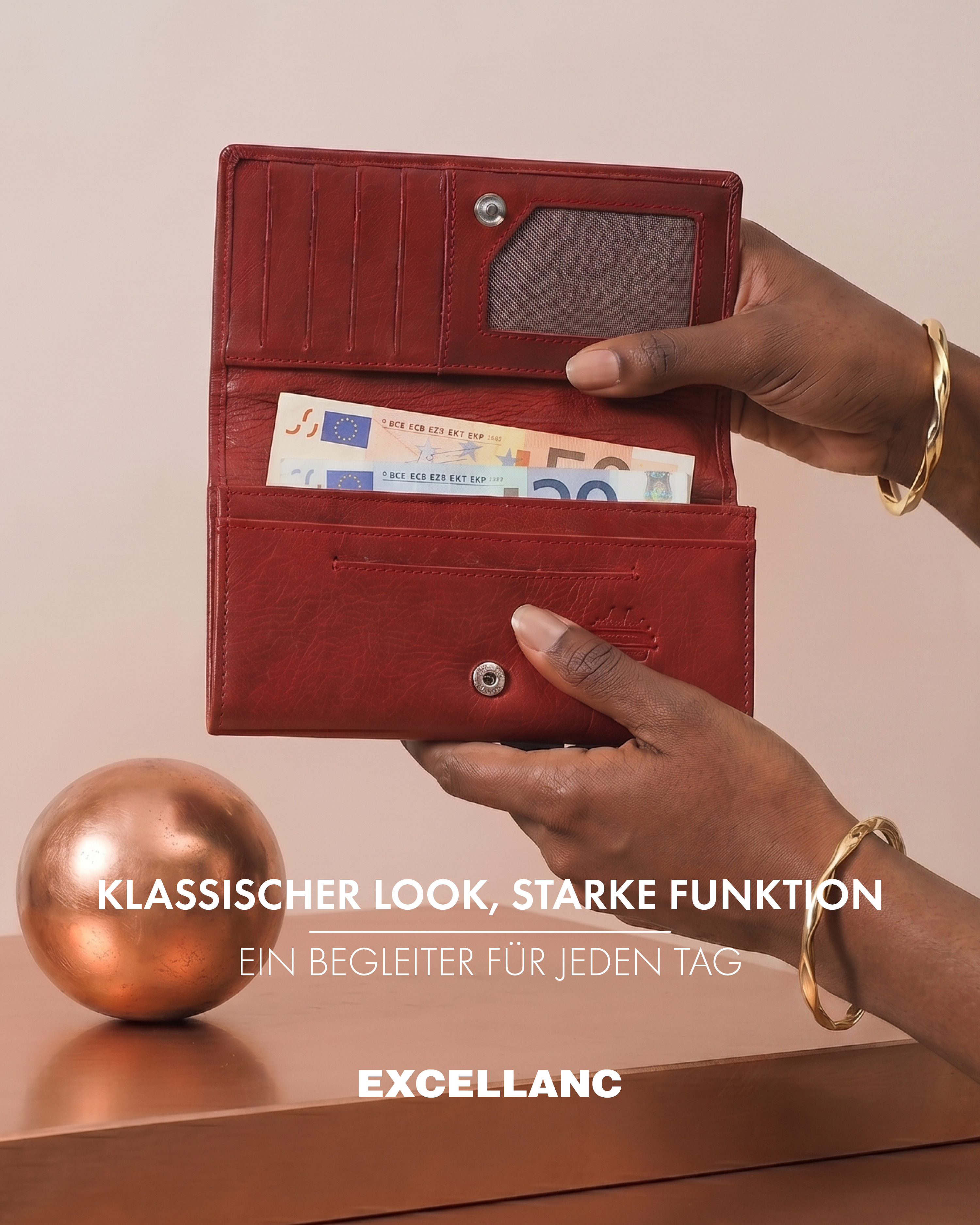 Excellanc Damen Geldbörse, Echtleder (Nappa), RFID, Querformat, rot