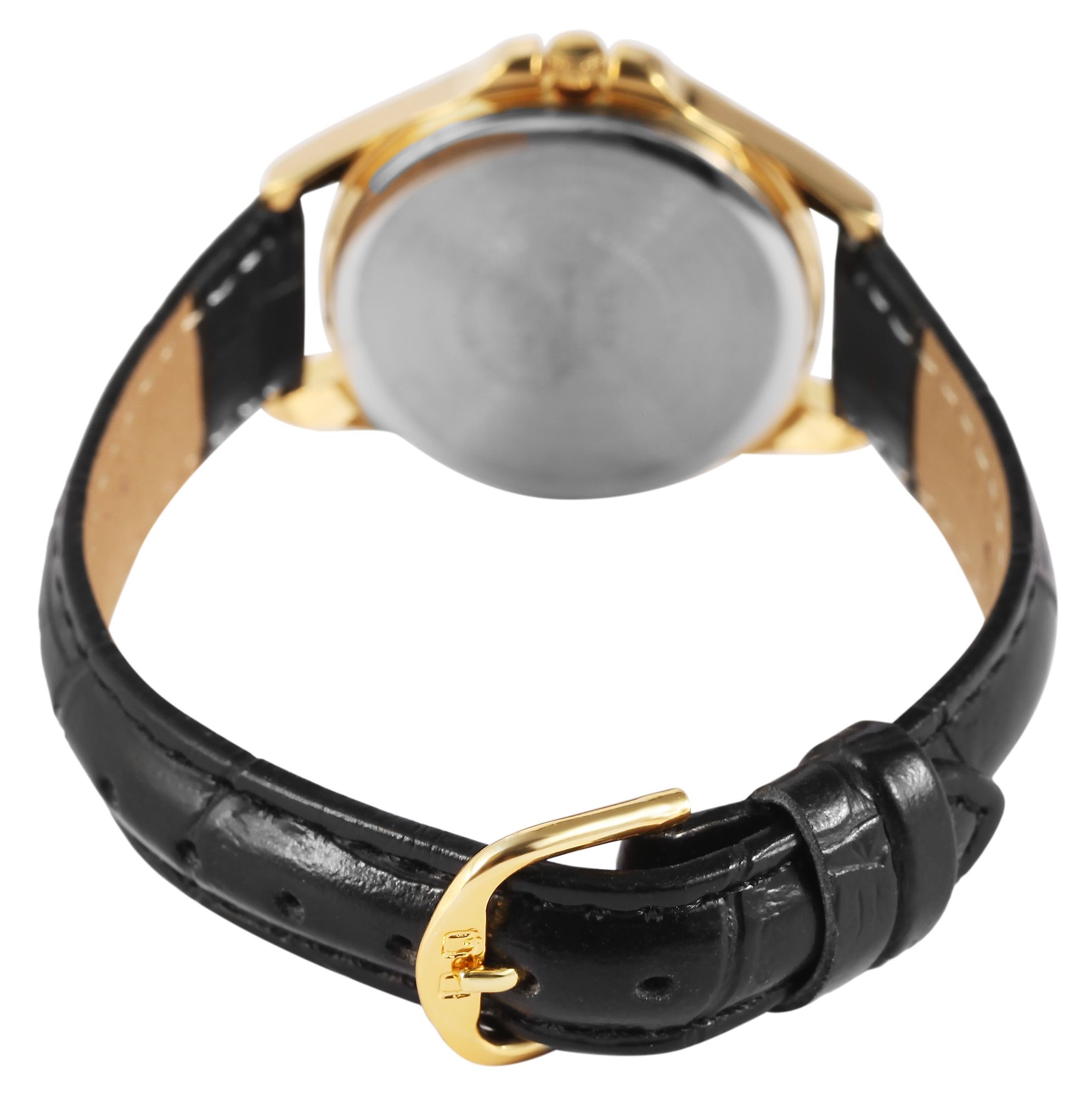 Q&Q Damenuhr mit Lederimitationsarmband in schwarz/goldfarben, 3 bar