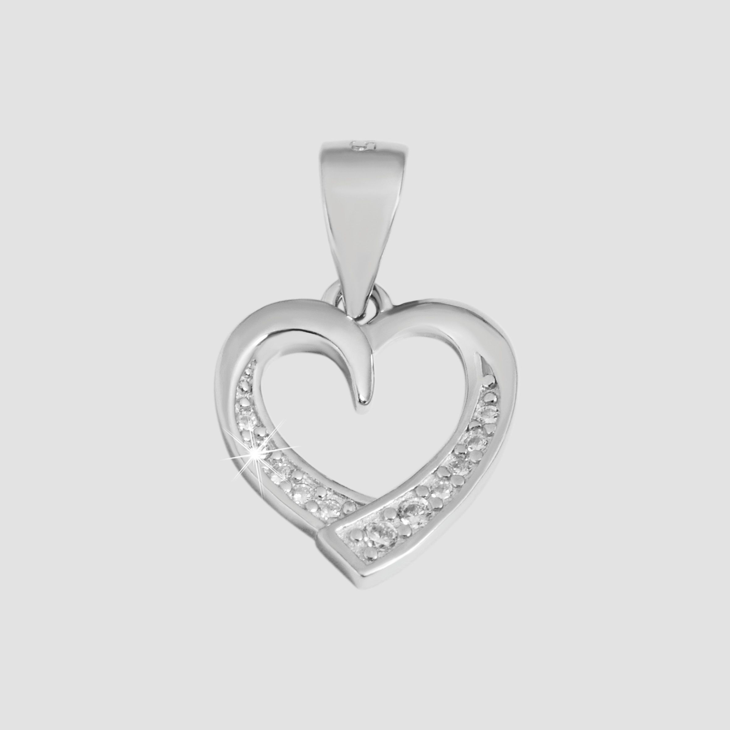 925/- Echt Silber Anhänger ohne Kette "Hedwig", herzförmig, Zirkoniabesatz, 925/rhodiniert
