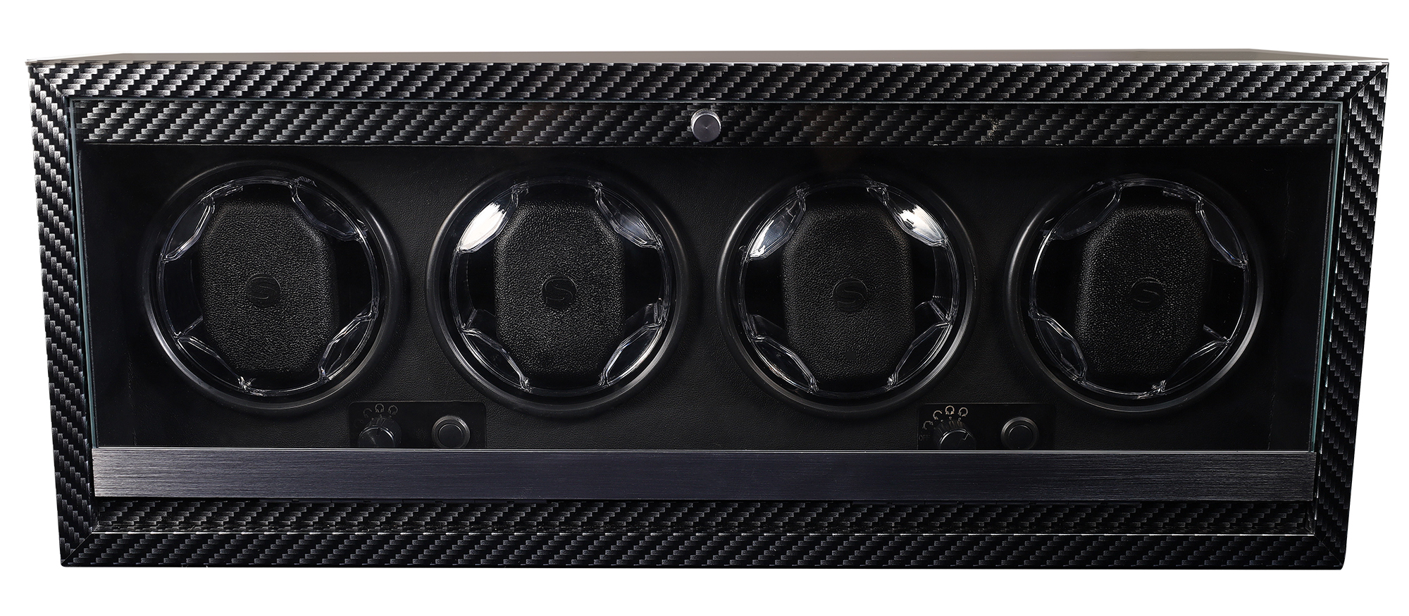 Automatischer Uhrenbeweger für 4 Uhren, LED, USB-DC (Carbonoptik)