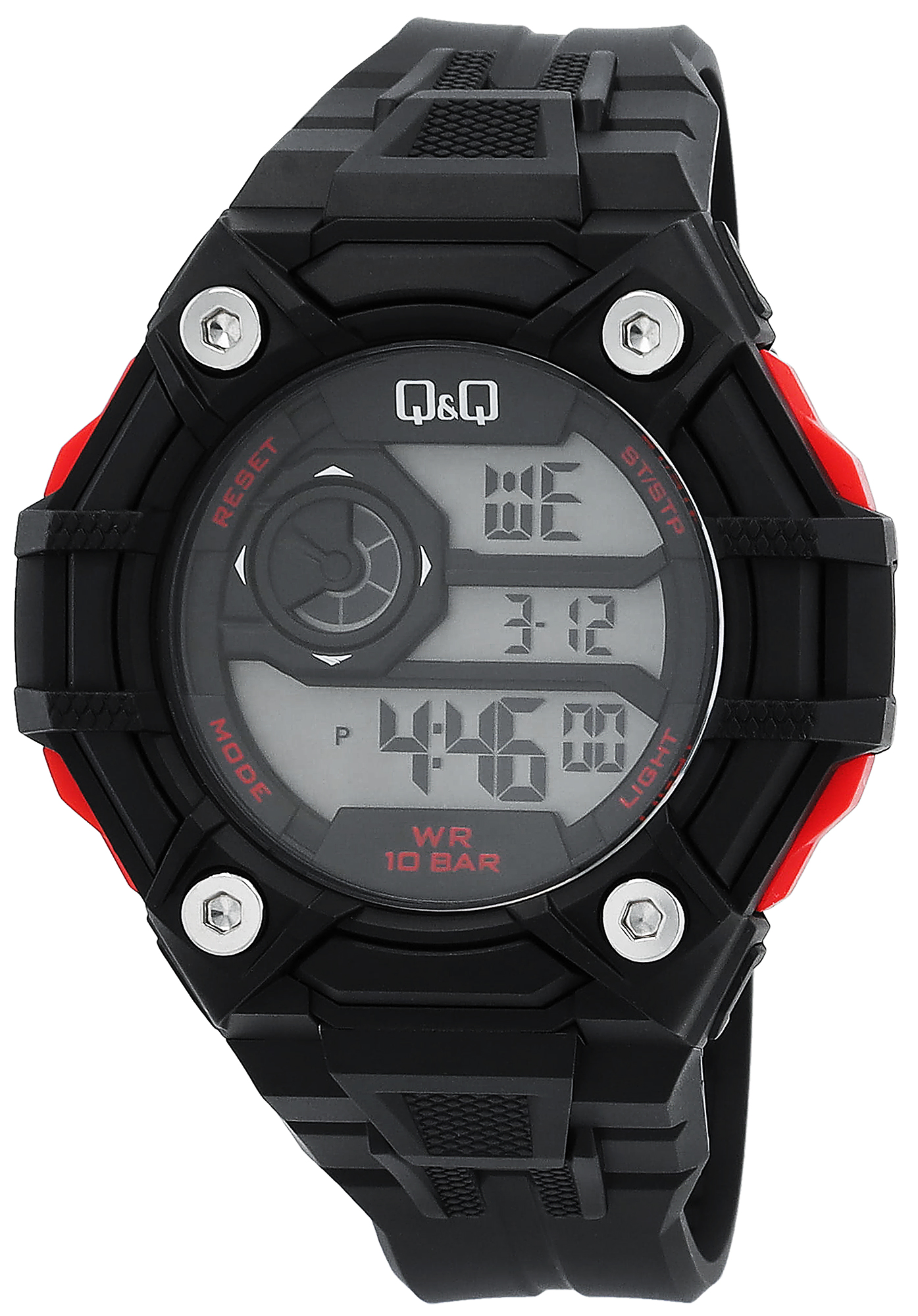 Q&Q Herren Digitaluhr, Silikonarmband, multifunktion, schwarz/rot
