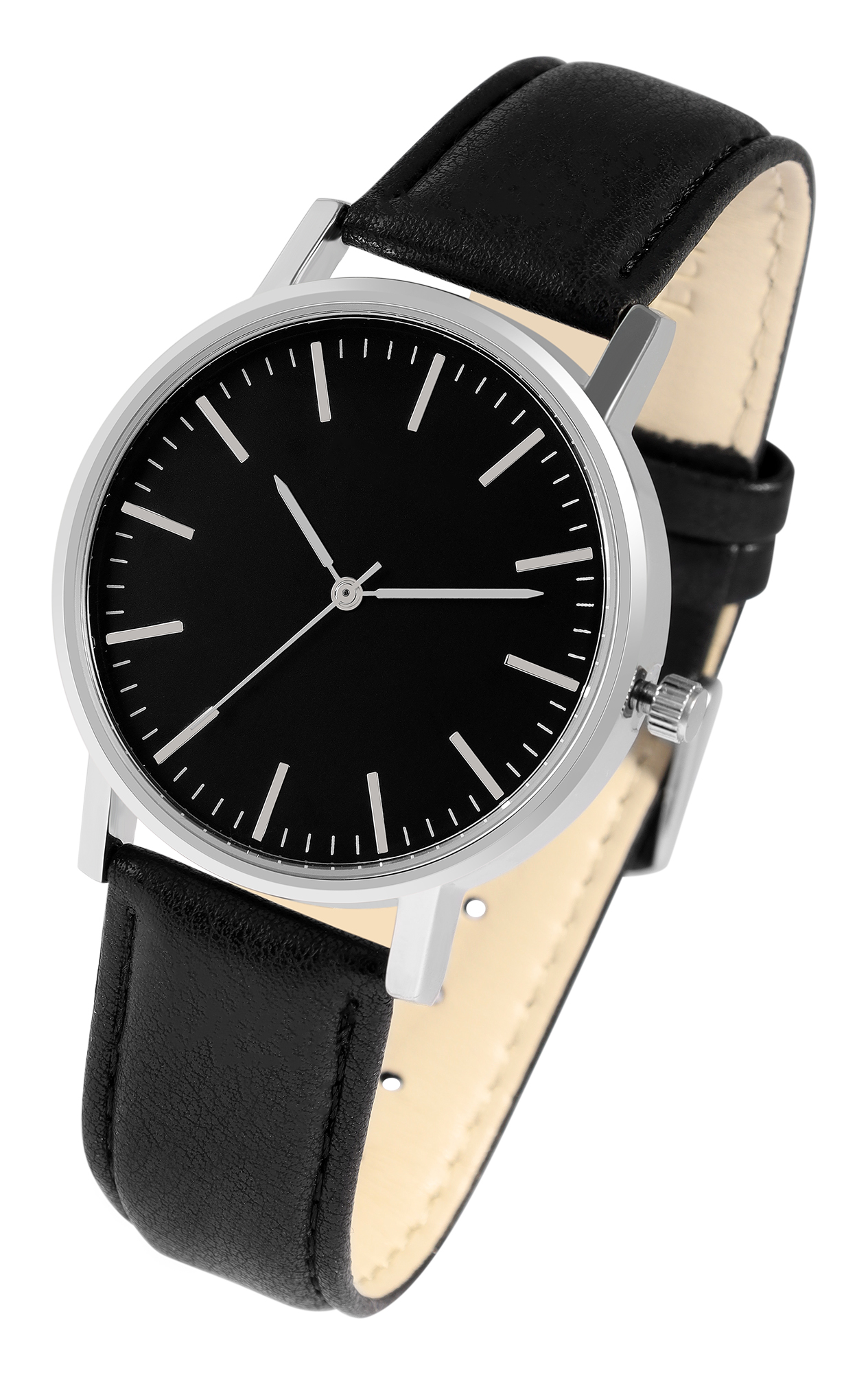 Armbanduhr, Band aus Lederimitat, Ø 40 mm, schwarz/ schwarz