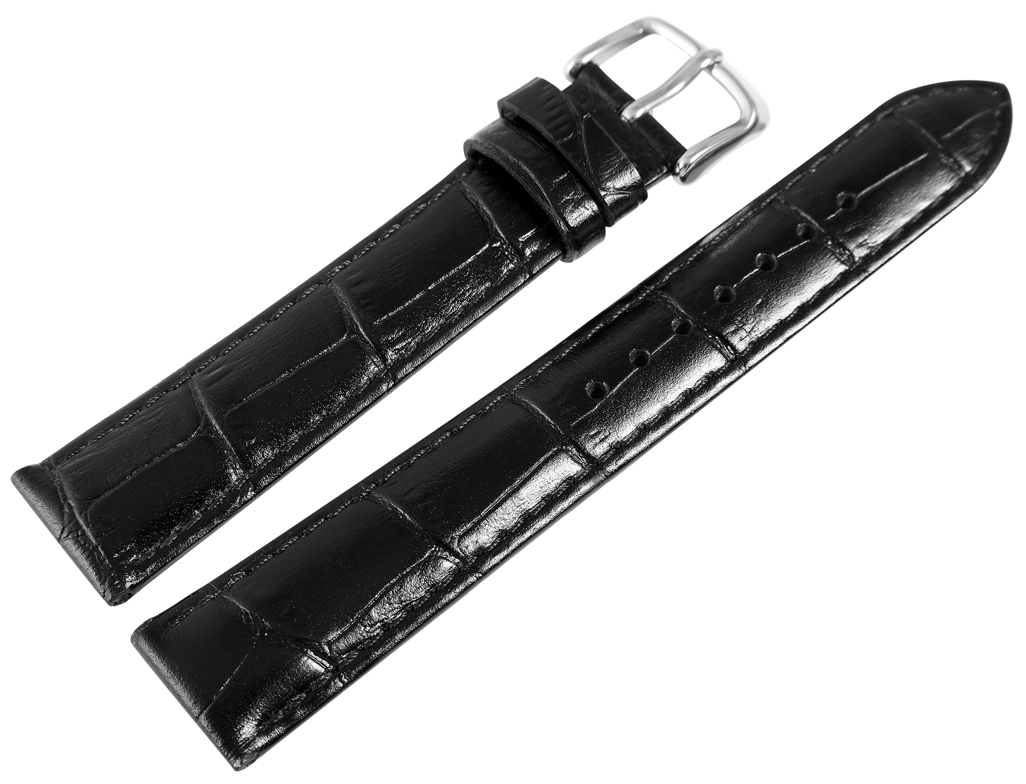 Uhrenarmband aus Echt Leder, Kroko-Optik, schwarz, 18 mm