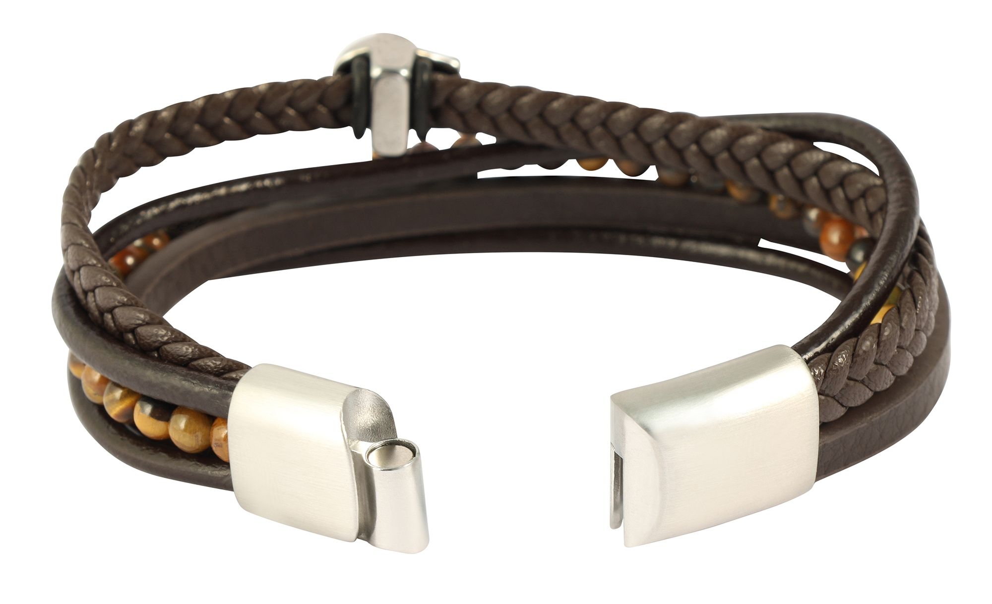 "Perry", Totenkopf, 23 cm, Armband aus Lederimitat, mit braunem Tigerauge, 4-VE