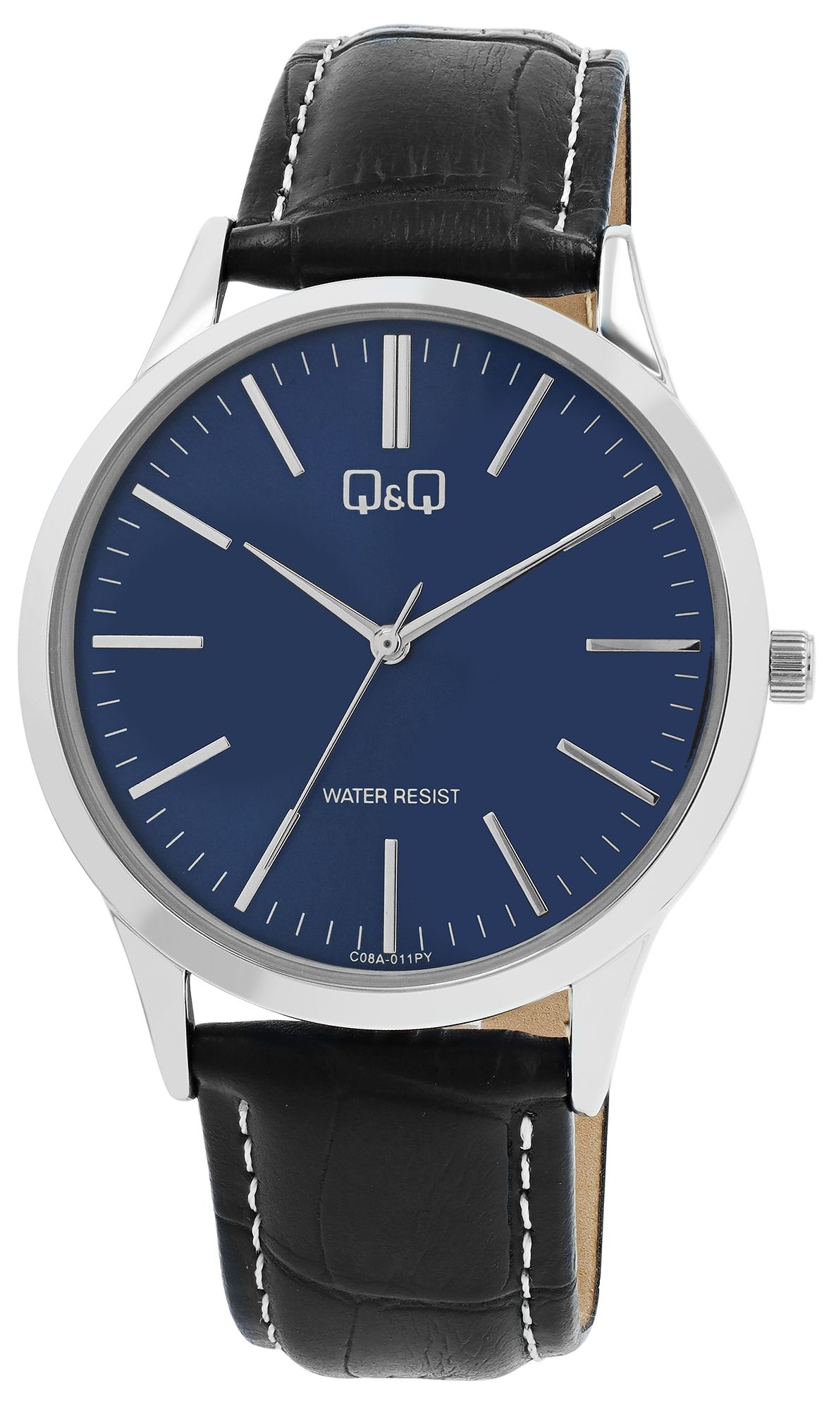 Q&Q Herrenuhr mit Lederimitationsarmband, schwarz/silberfarben 3 bar