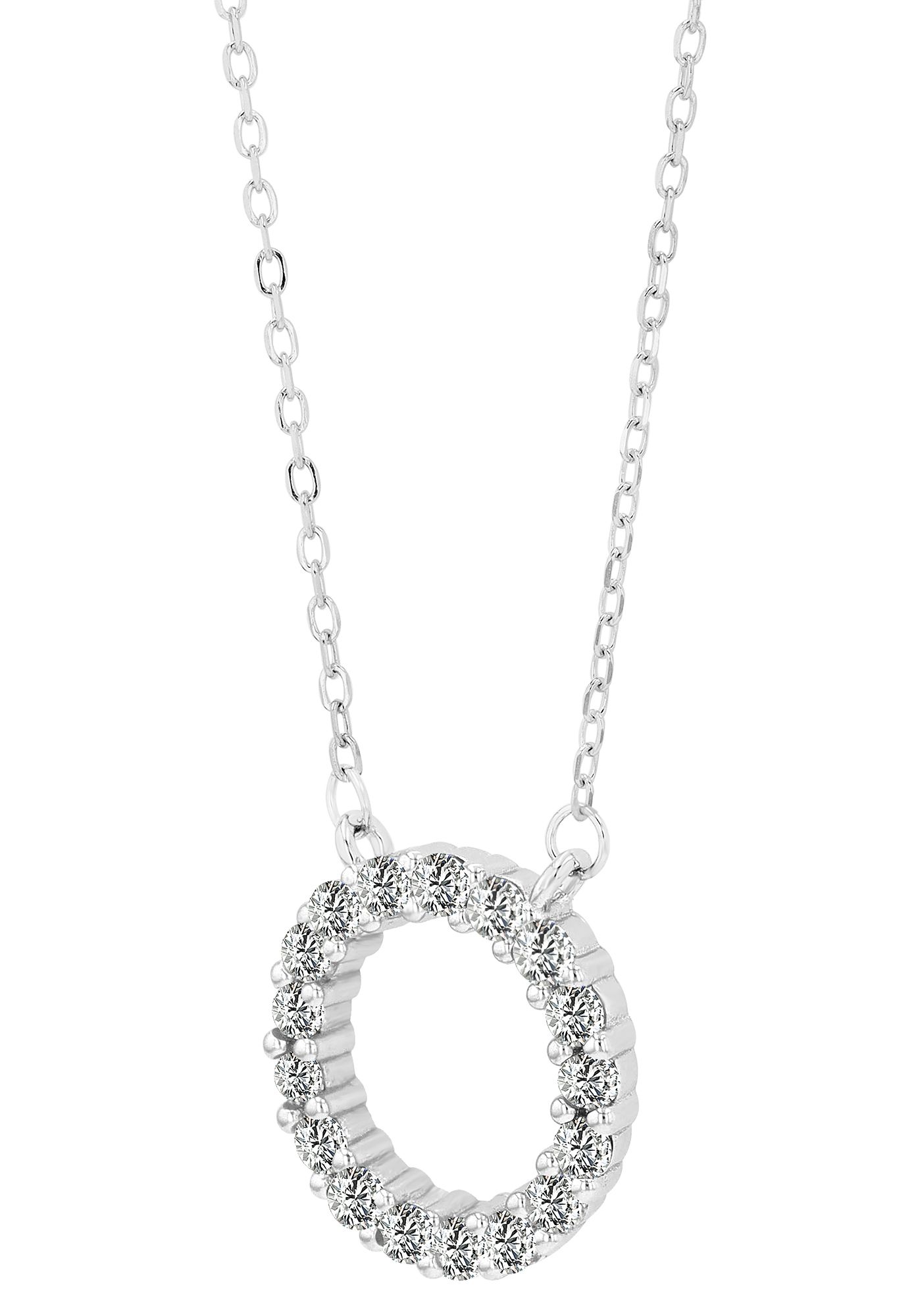 925/- Echt Silber Halskette "Melisa" mit rundem Anhänger, weißer Besatz, rhodiniert, 42+5 cm