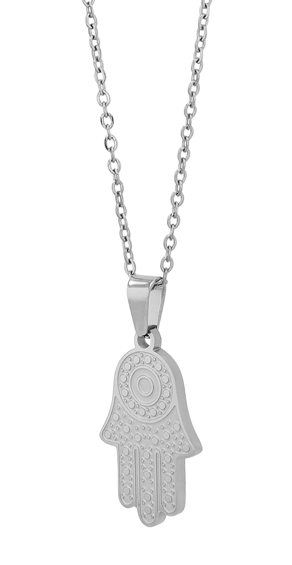 "Khamsa - Hand der Fatima" Edelstahlkette mit Anhänger, silberfarben, 45 cm
