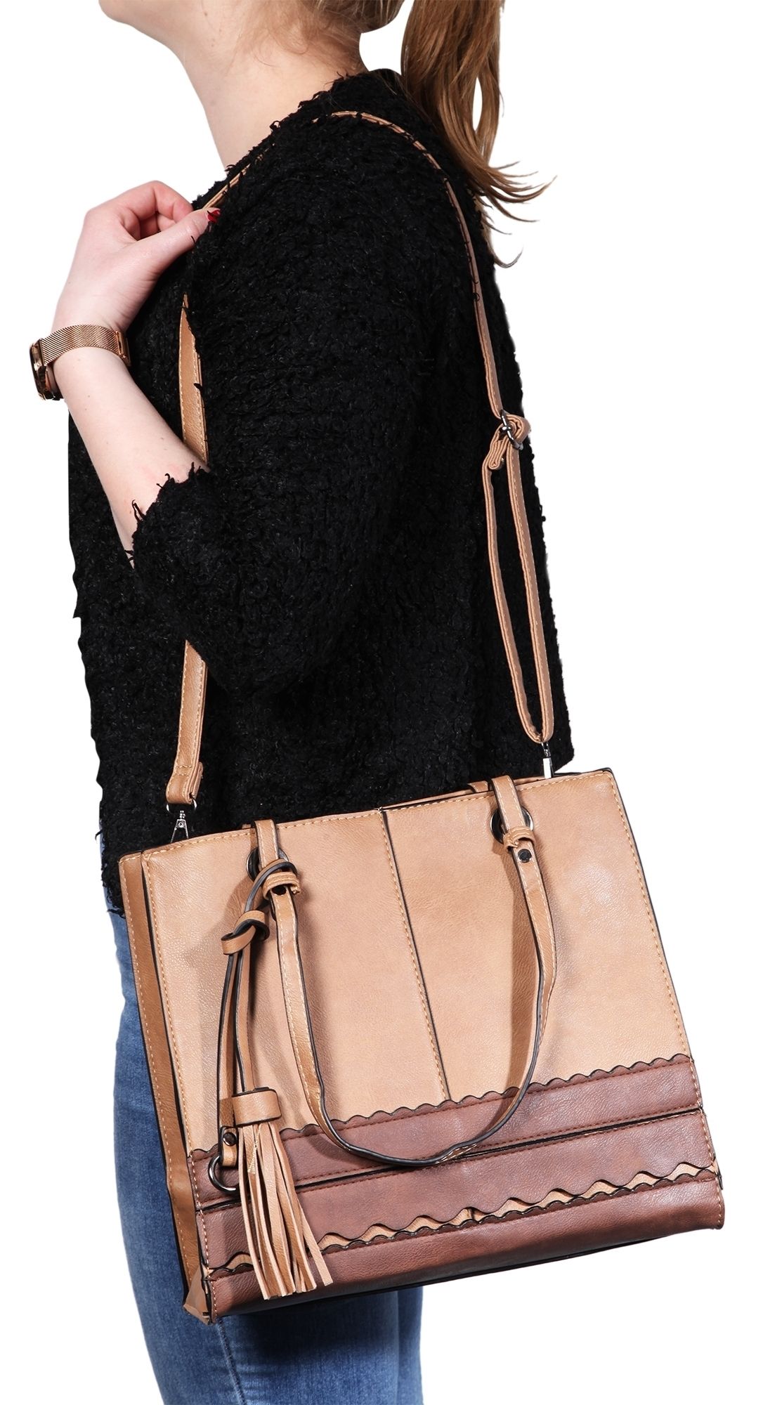 Damen Handtasche aus Lederimitat, Braun