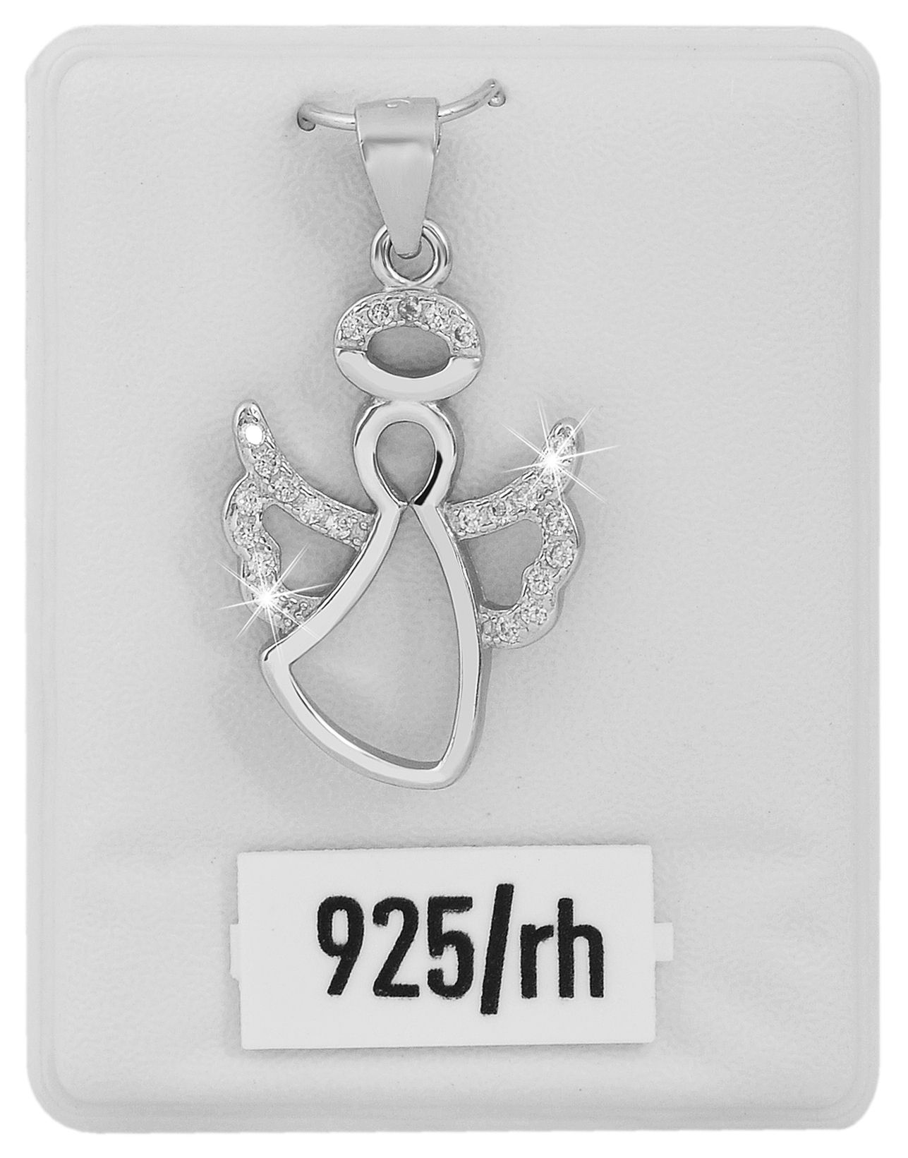 925/- Echt Silber Anhänger ohne Kette "Enna", Schutzengel mit Zirkoniabesatz, 925/rhodiniert