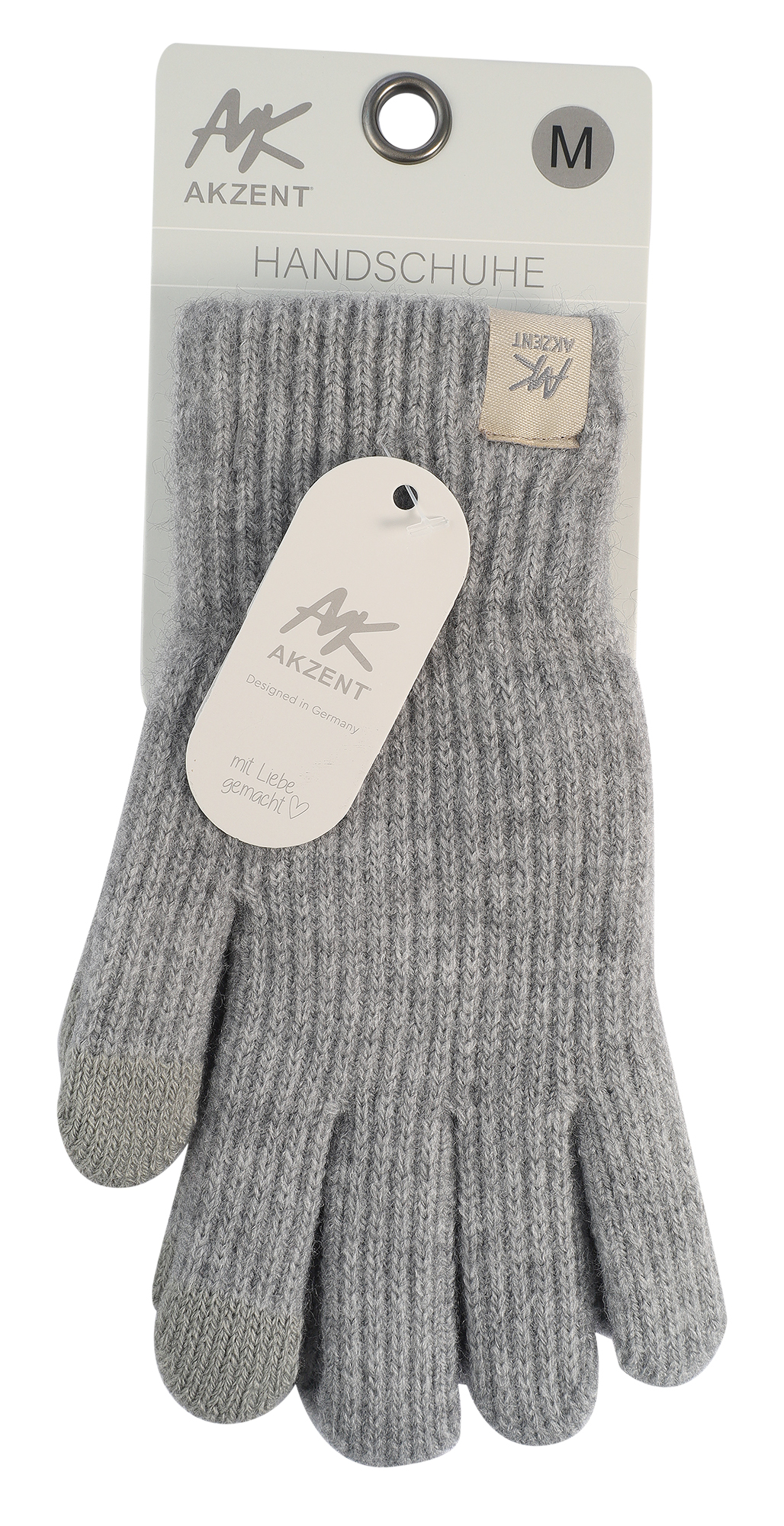 Damen-Handschuhe, Gr M, grau, Touch-Finger, 100% Polyester, VE-4