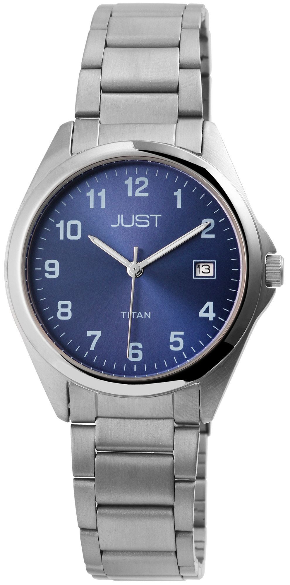 Just Herrenarmbanduhr aus Titan, silberfarben/blau