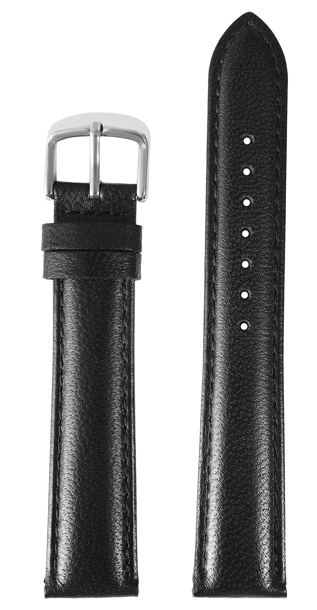 Gr 20 mm Uhrenarmband aus Echtleder in schwarz, genäht