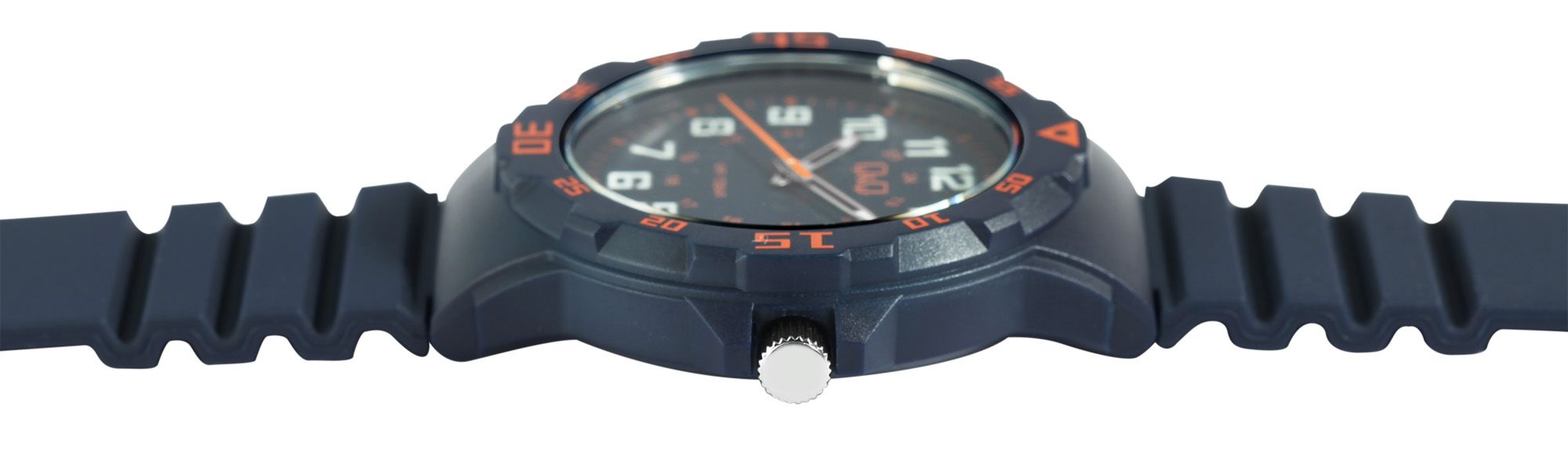 Q&Q Herrenuhr mit Silikonarmband, Ø 43 mm, blau/ orange Details