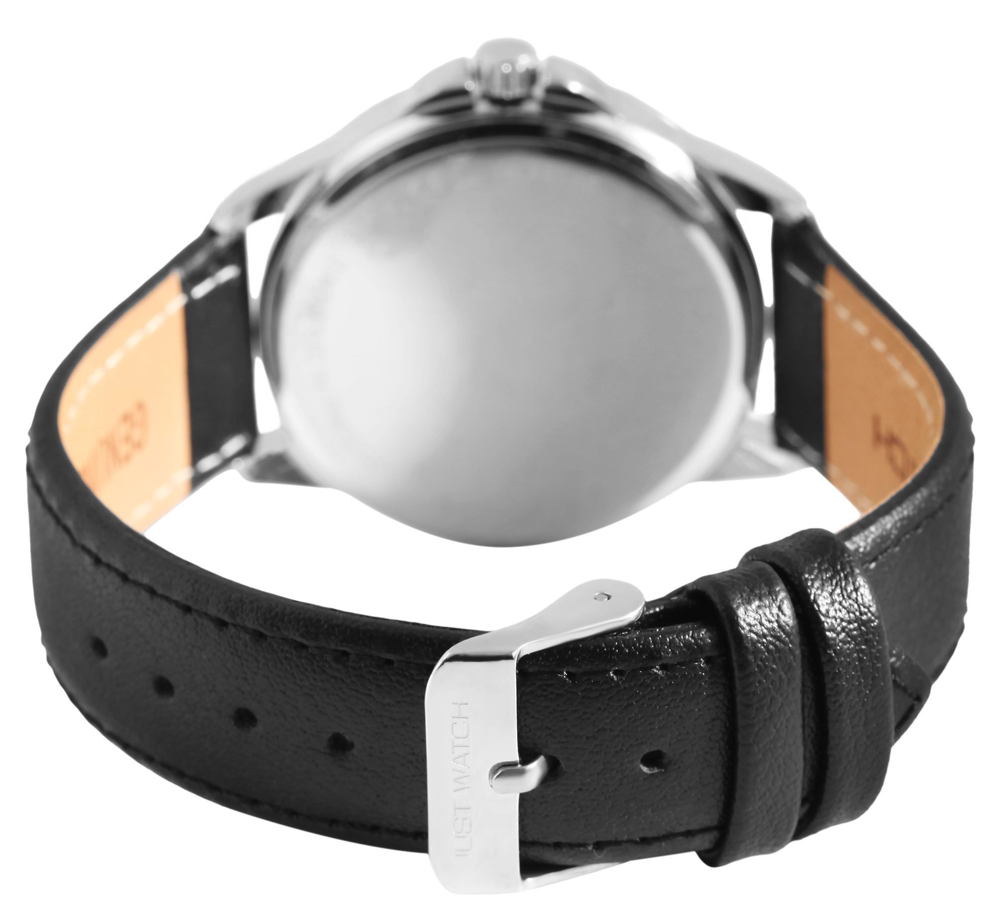 Just Watch "Bernard" Herrenuhr Ø 39 mm, Echtlederband, schwarz/ silberfarben/ weiß