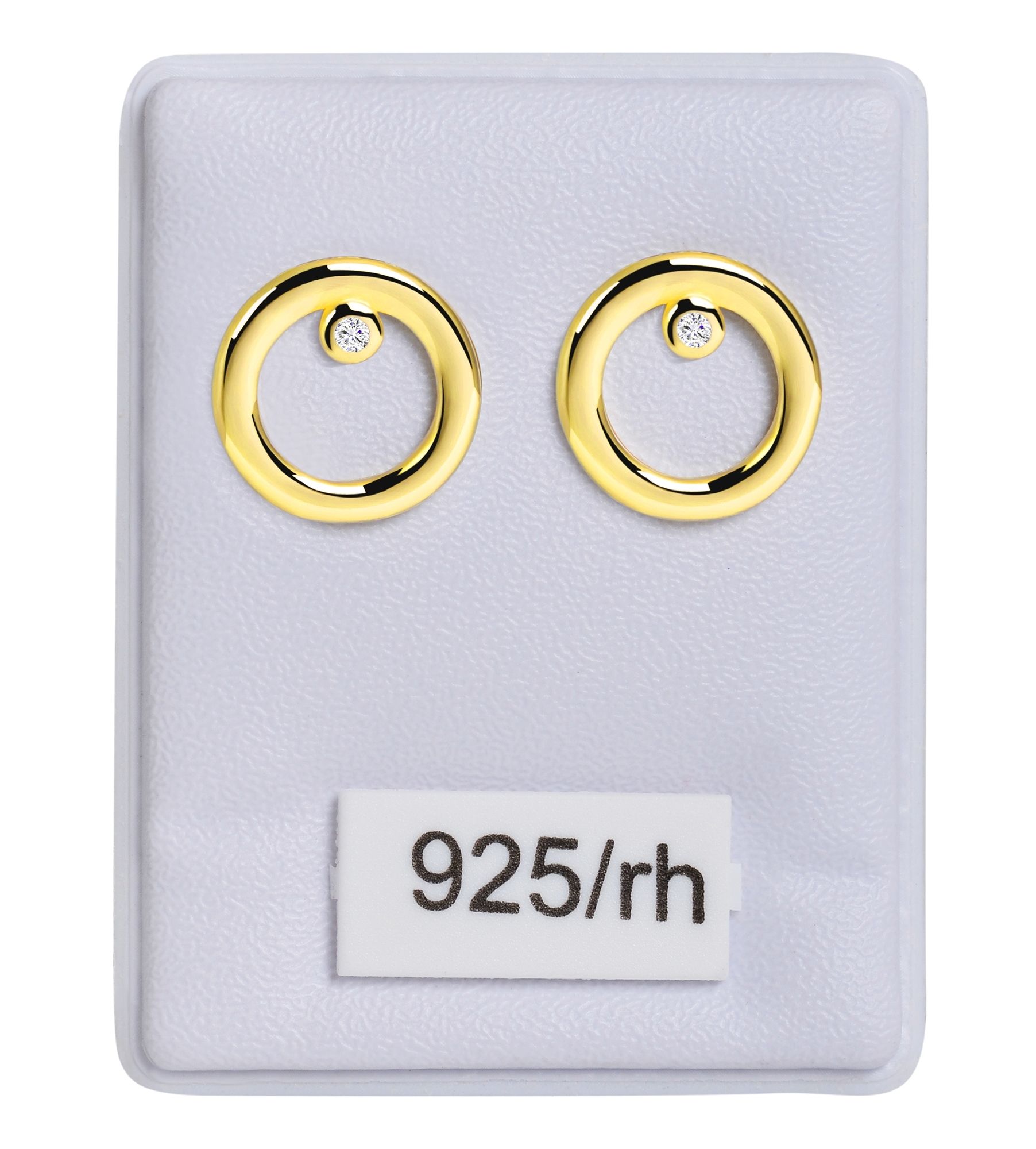 925/- Echt Silber Ohrstecker "Beatrice" mit Zirkonia, rund, vergoldet