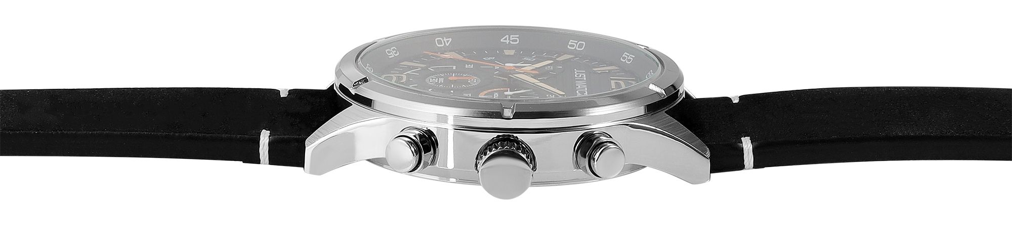 Just Watch Chronograph für Herren, Lederarmband, 5 ATM, schwarz