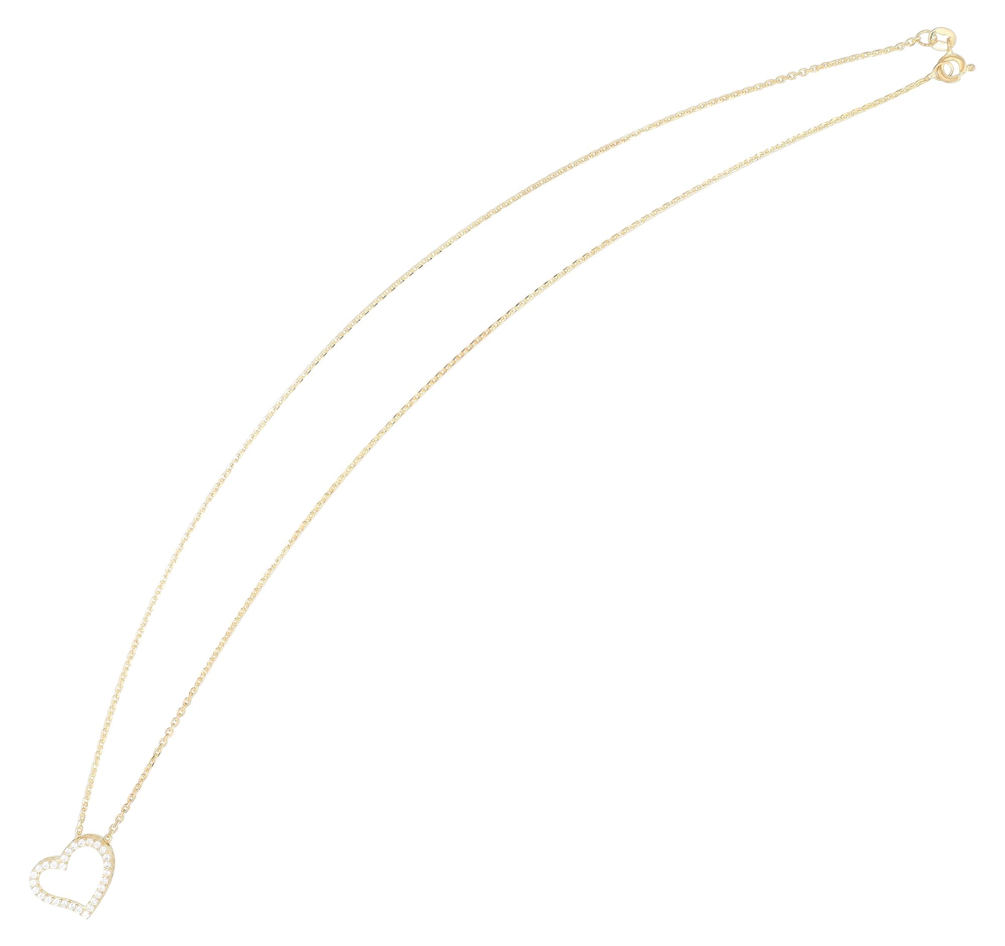 "Milla" 925er Echt Silber Kette (45 cm) mit Anhänger - Herz, Zirkonia, vergoldet