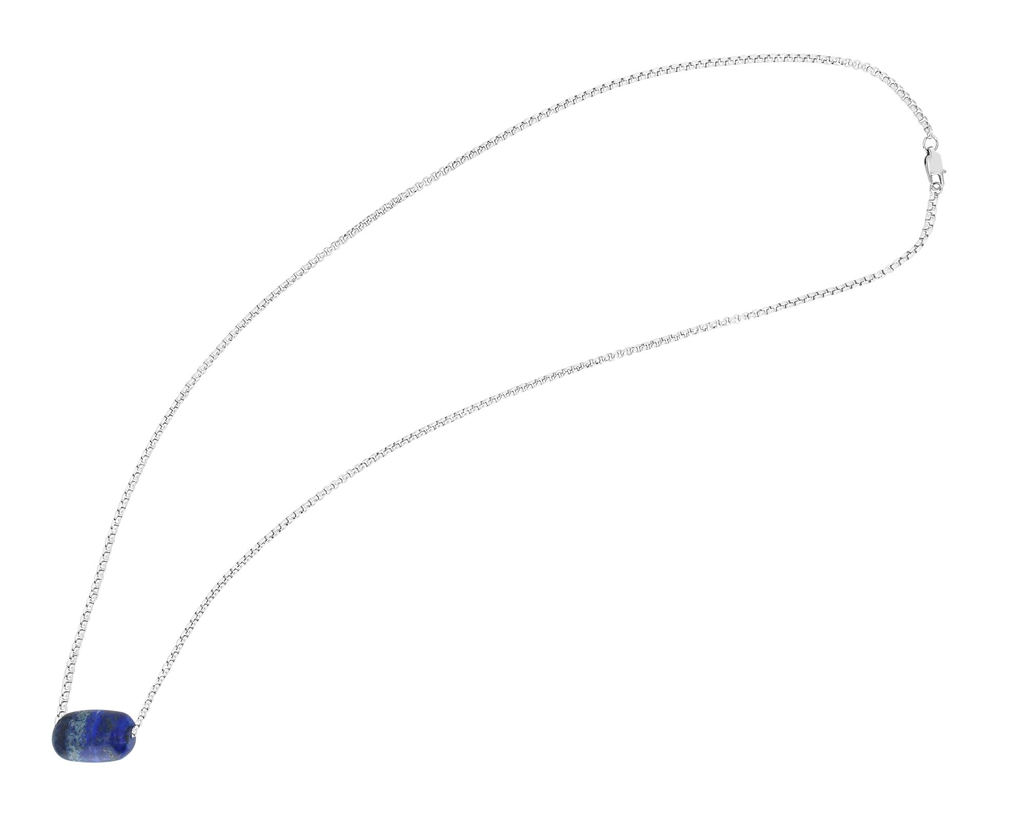 Akzent Halskette mit Lapis Lazuli Anhänger, silberfarben, 61 cm