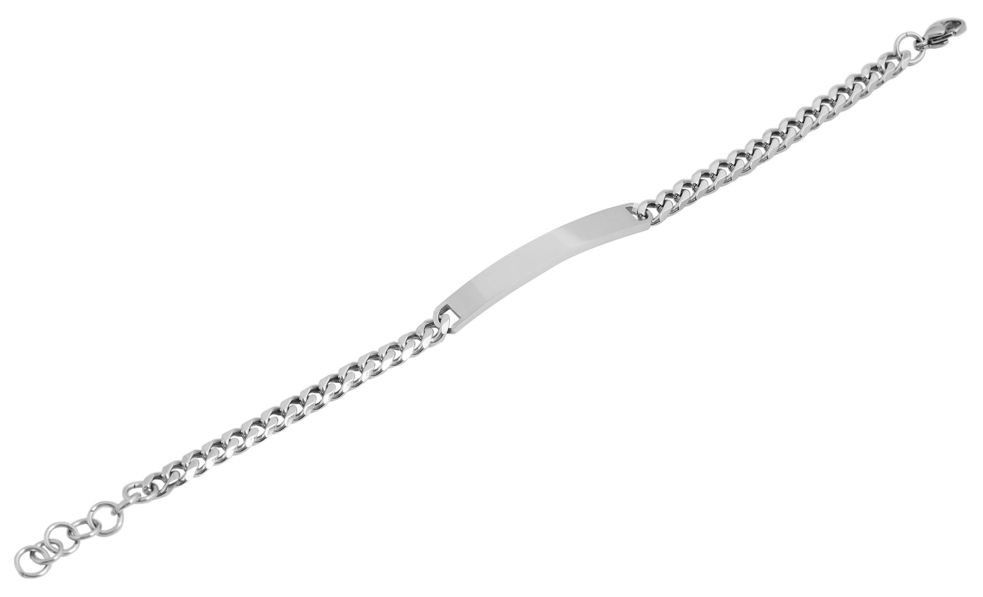 Akzent Panzerarmband aus Edelstahl, Gravurplatte, silberfarben