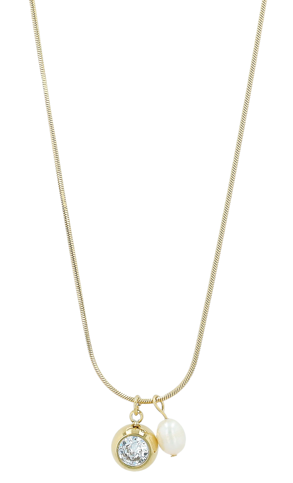 "Alyssa" Edelstahlkette mit Anhänger Zirkonia und Süßwasserperle 41 + 5 cm, goldfarben