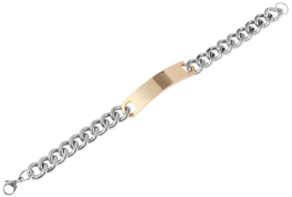 Akzent Panzerketten-Armband aus Edelstahl in Bicolor, Gravurplatte mit IP Gold-Beschichtung