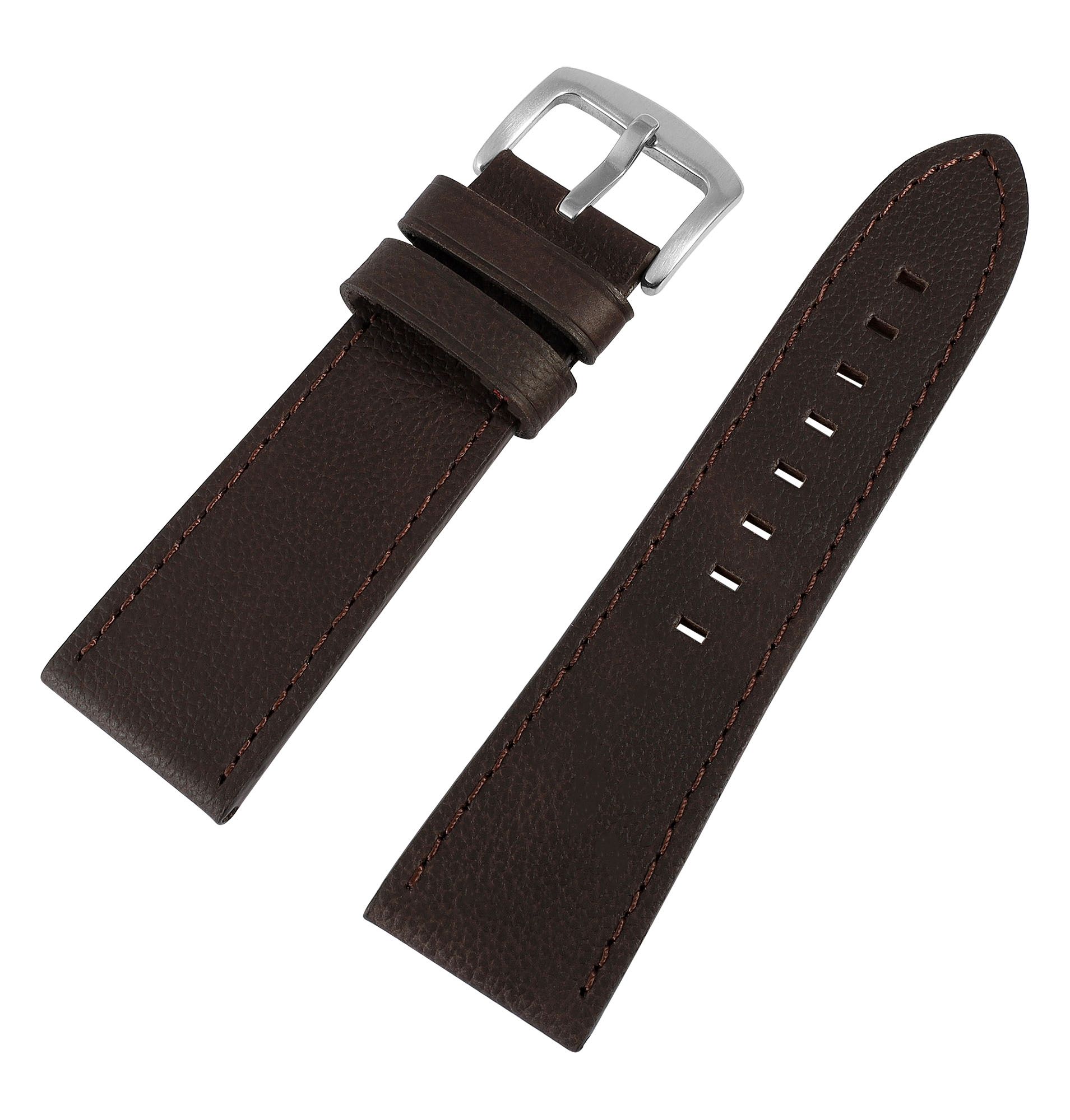Echtleder-Uhrenarmband "super-soft", dunkelbraun, Naht, 22 mm