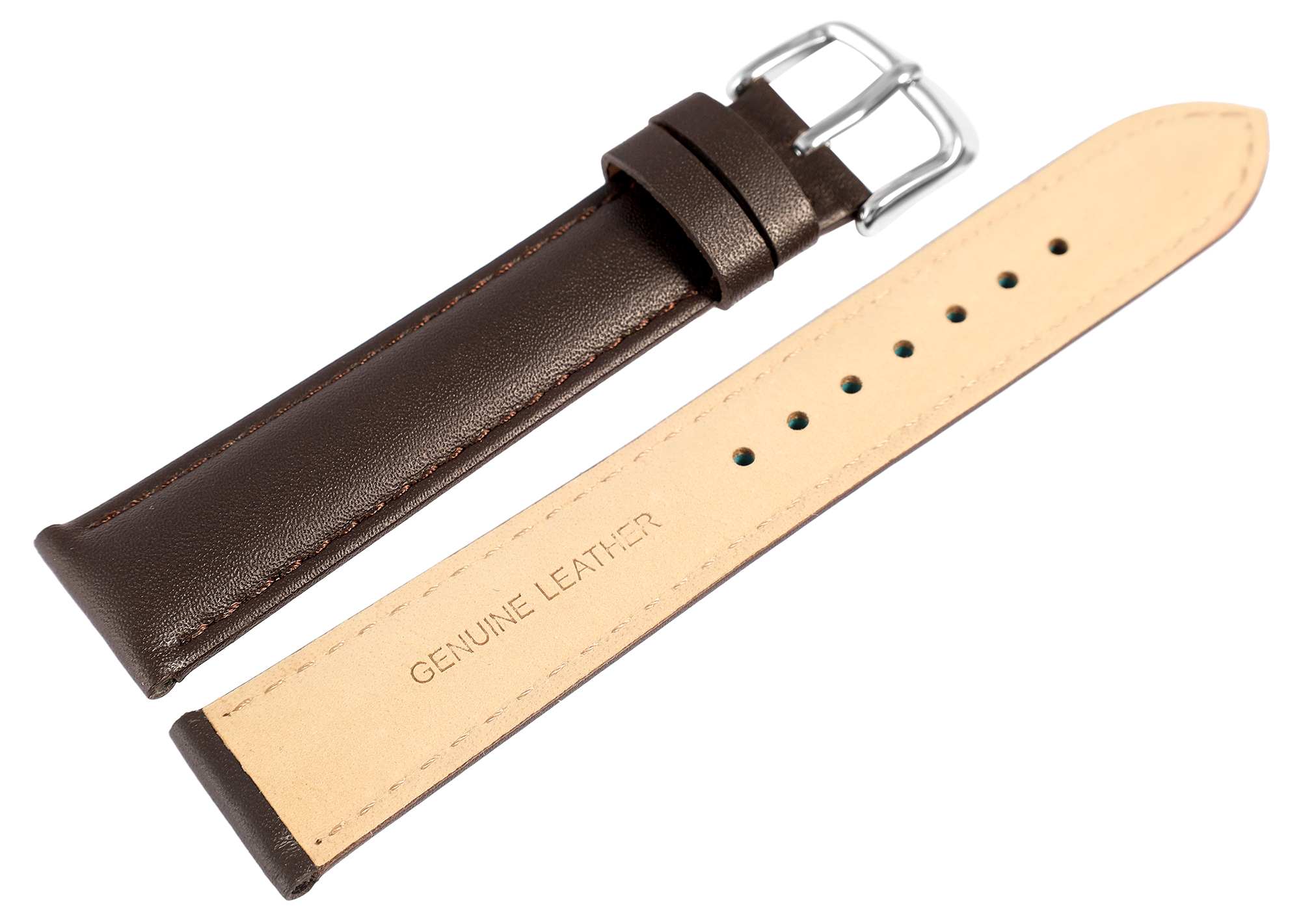 Uhrenarmband aus Echt Leder in dunkelbraun, 18 mm