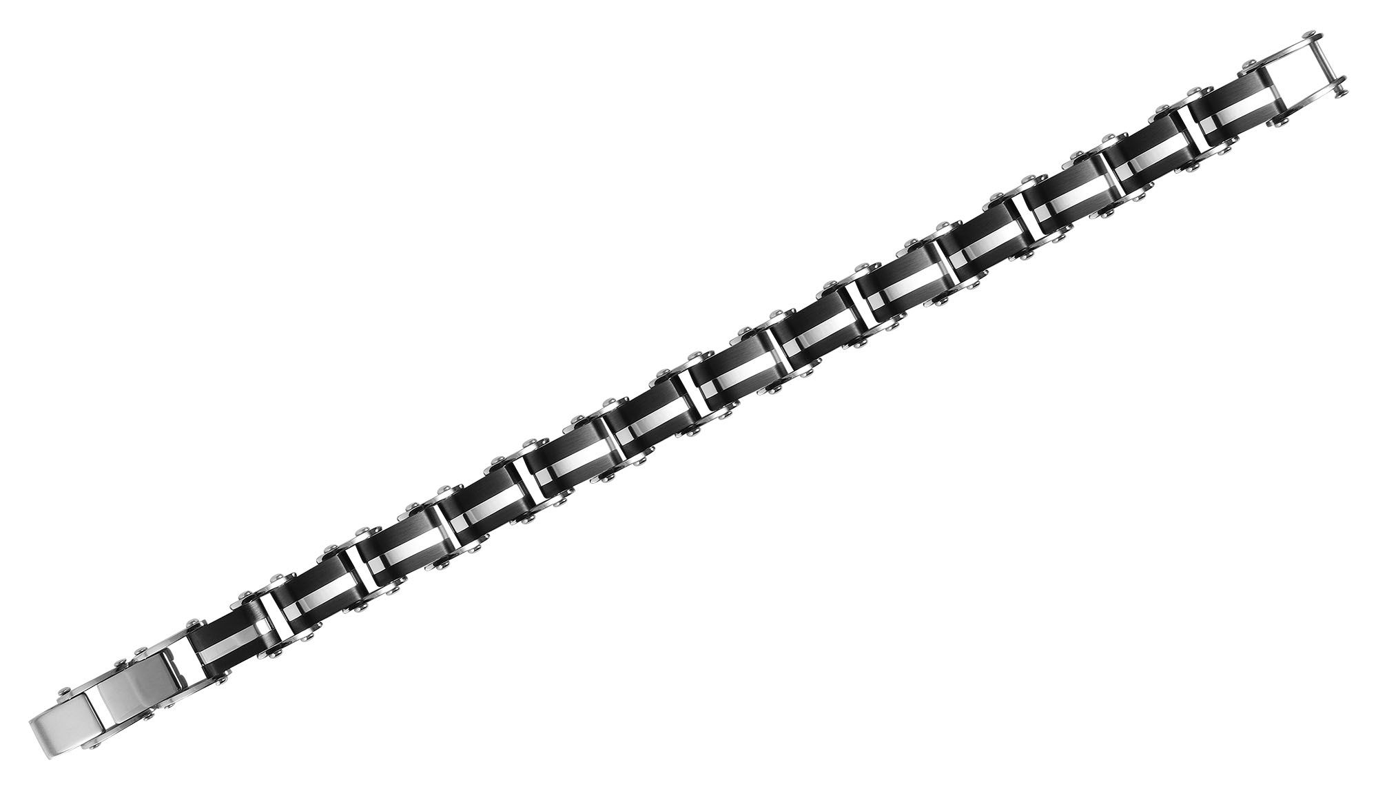 "Bjarne" Edelstahl Armband, 21 cm + 1 cm, mit schwarzen Elementen, Verlängerung