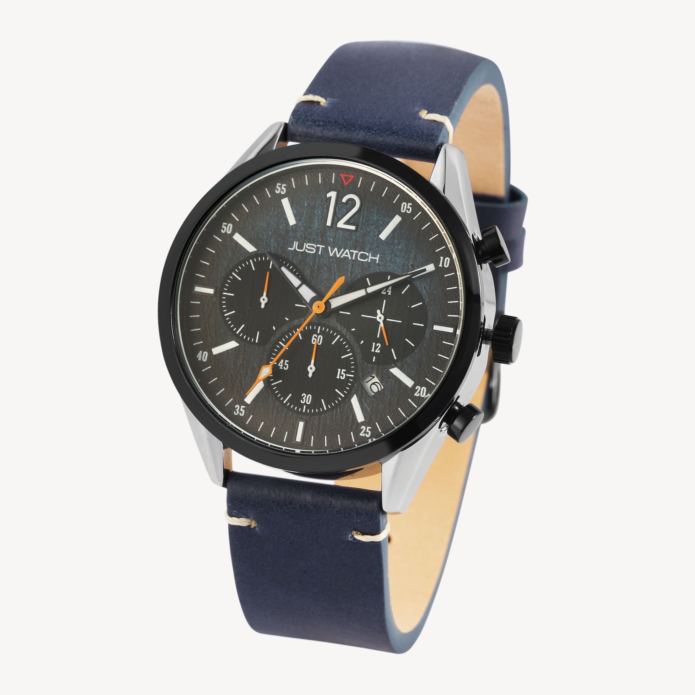 Just Watch Herrenchronograph "Theodor" mit Echtlederarmband, dunkelblau/silberfarben