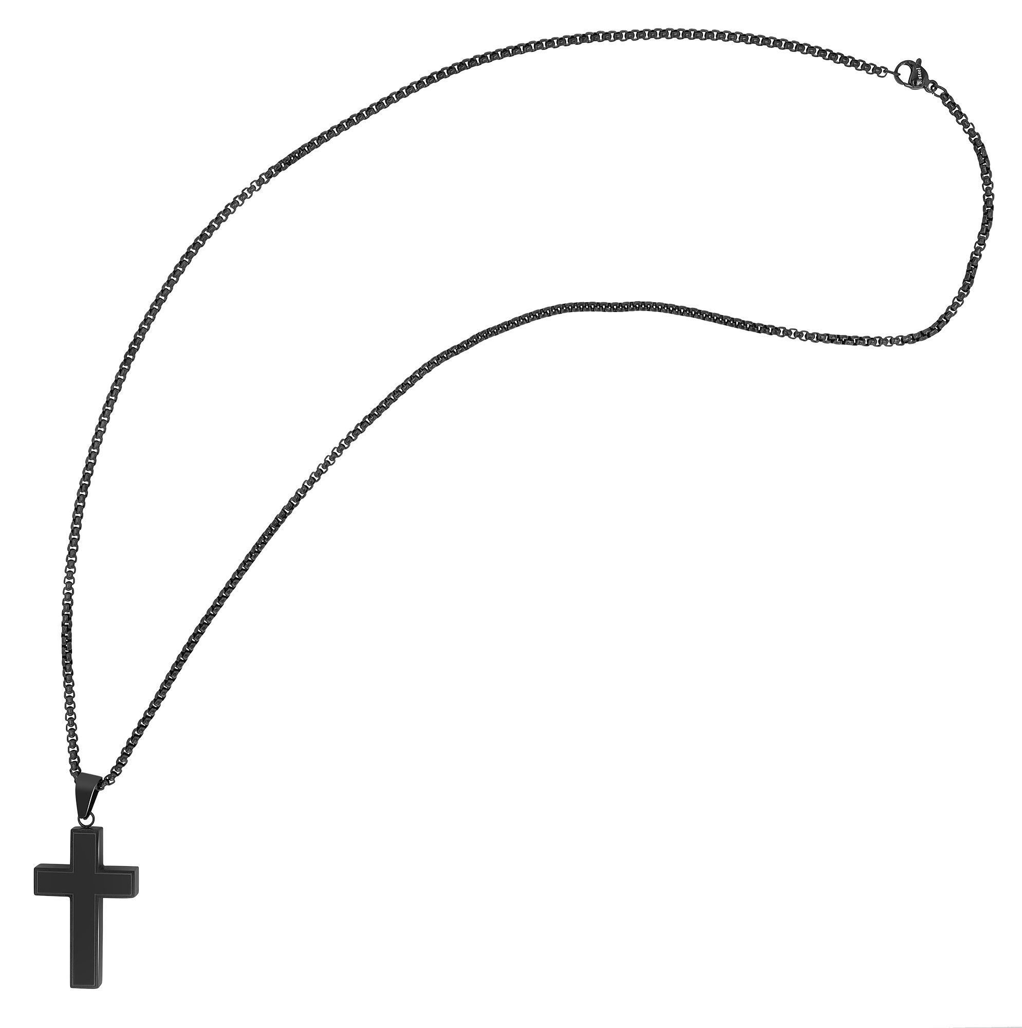 "Isoke" Erbskette mit Anhänger, Kreuz, Edelstahl, 61 cm, schwarz