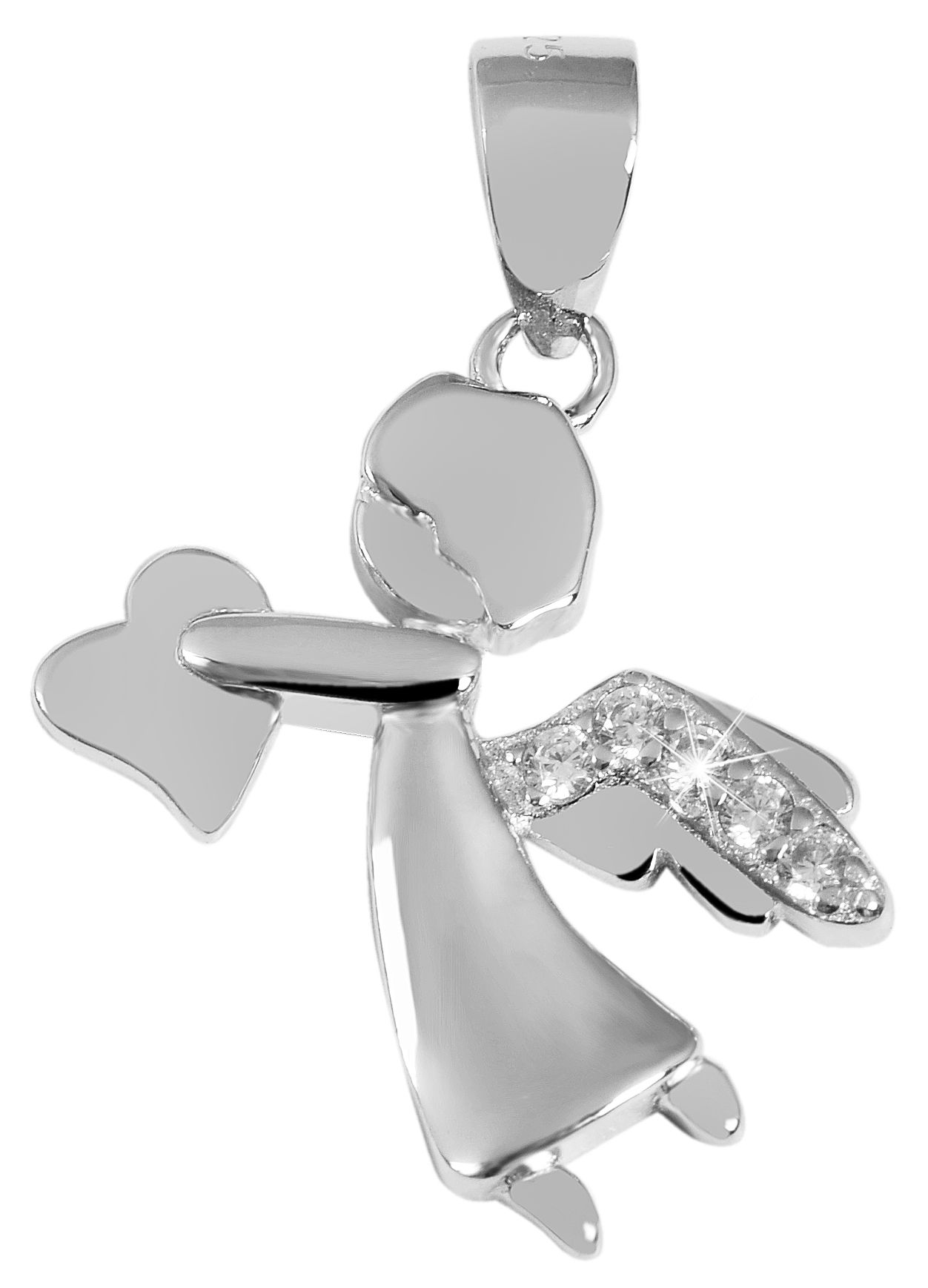 925/- Echt Silber Anhänger ohne Kette "Duska", Engel, Zirkoniabesatz, rhodiniert