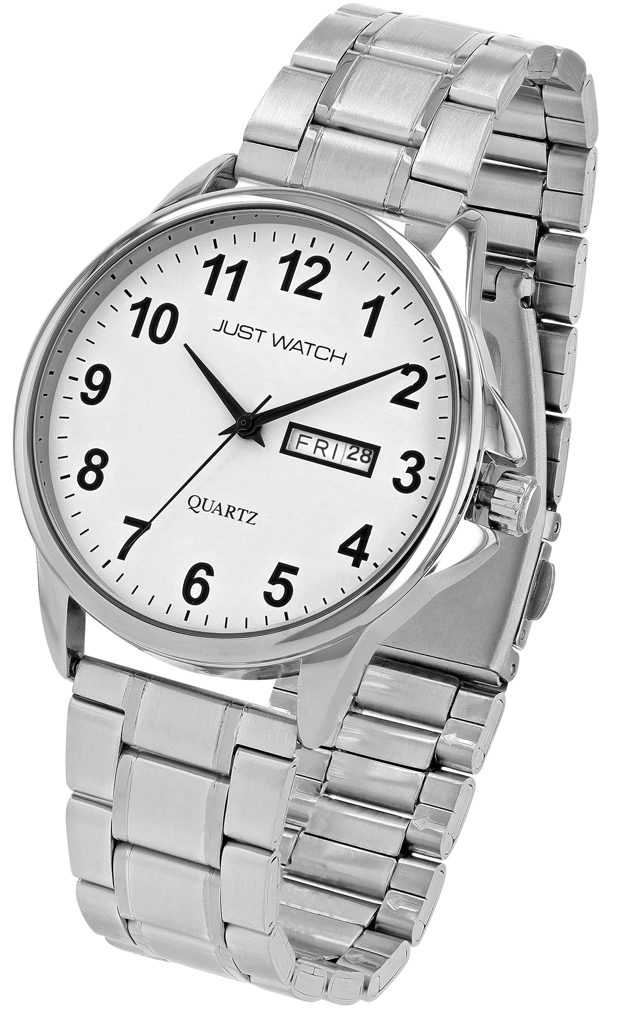 Just Watch "Paul" Herrenuhr Ø 39 mm, Edelstahlband, silberfarben/ weiß