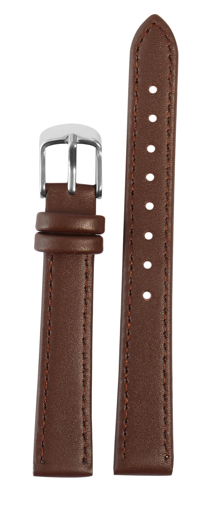Uhrenarmband aus Echtleder, genäht, dunkelbraun, 10 mm