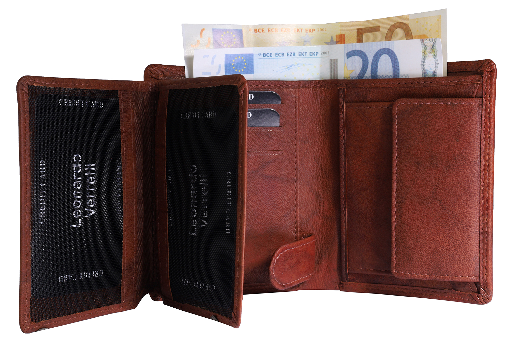 Leonardo Verrelli Echtleder (Antik) Geldbörse, RFID, Hochformat, braun (cognac)