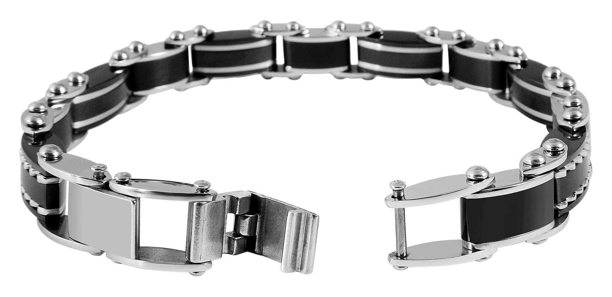 "Bjarne" Edelstahl Armband, 21 cm + 1 cm, mit schwarzen Elementen, Verlängerung