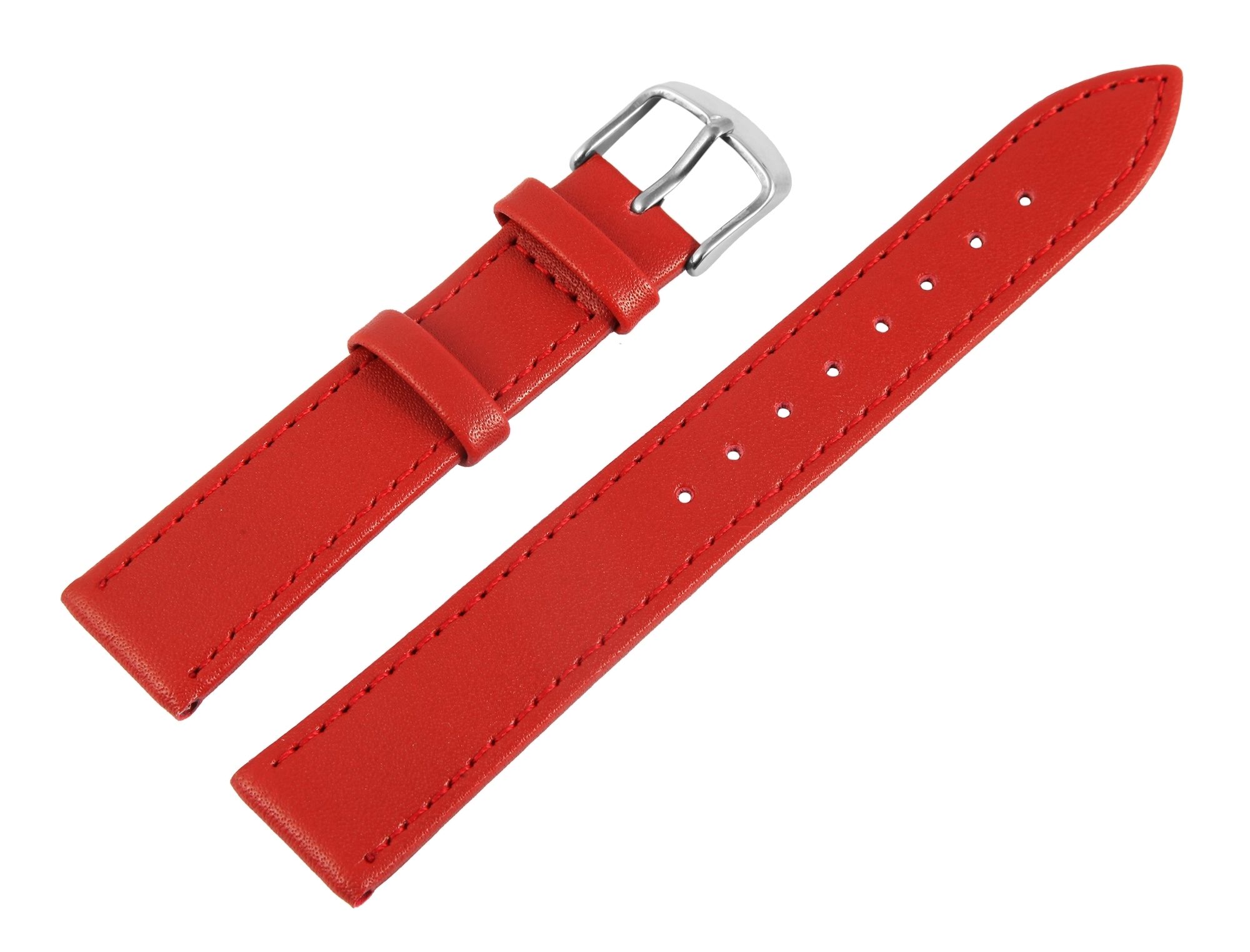 Echtlederarmband, rot, mit roter Naht, silberfarbene Dornschließe, 10 mm