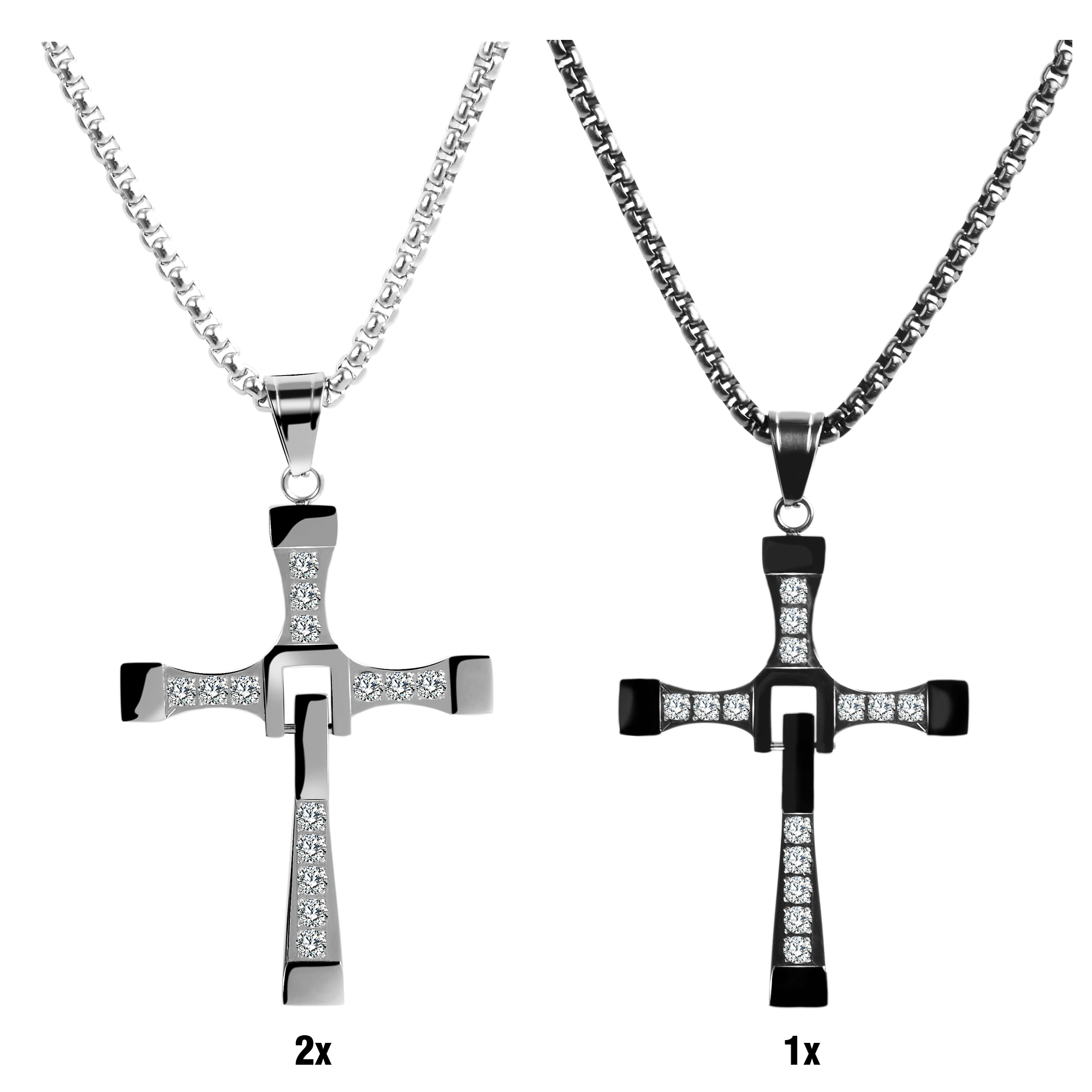 "Kless" Edelstahl Kette (61cm/ 3,5 mm) mit Anhänger - Kreuz, 3er-Set