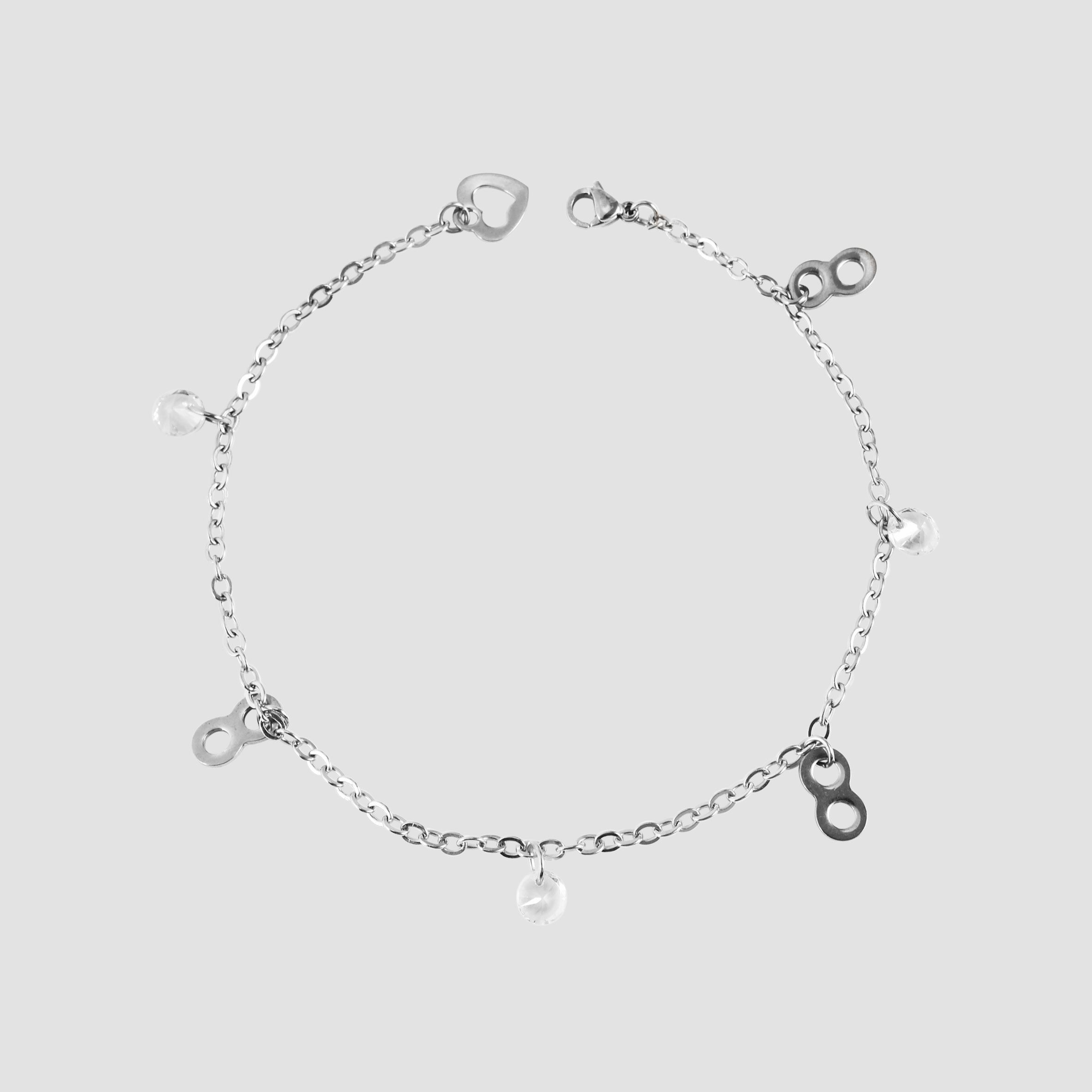 "Lia", Akzent Edelstahl Fußkette, Similibesatz, Infinity, silberfarbig, 25 cm