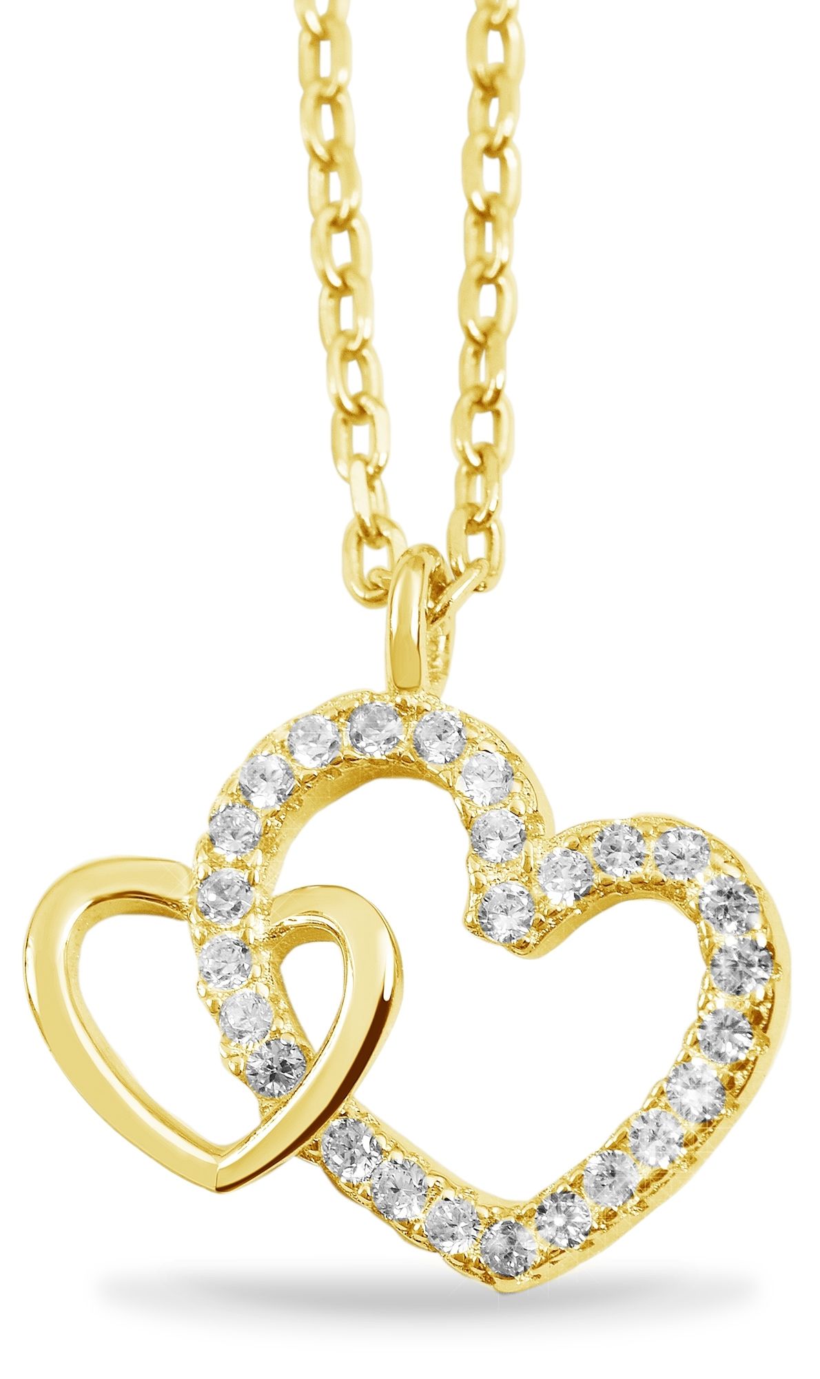 "Mona" 925/- Echt Silber Halskette mit Anhänger - Herz mit Zirkonia, 42+3cm, vergoldet