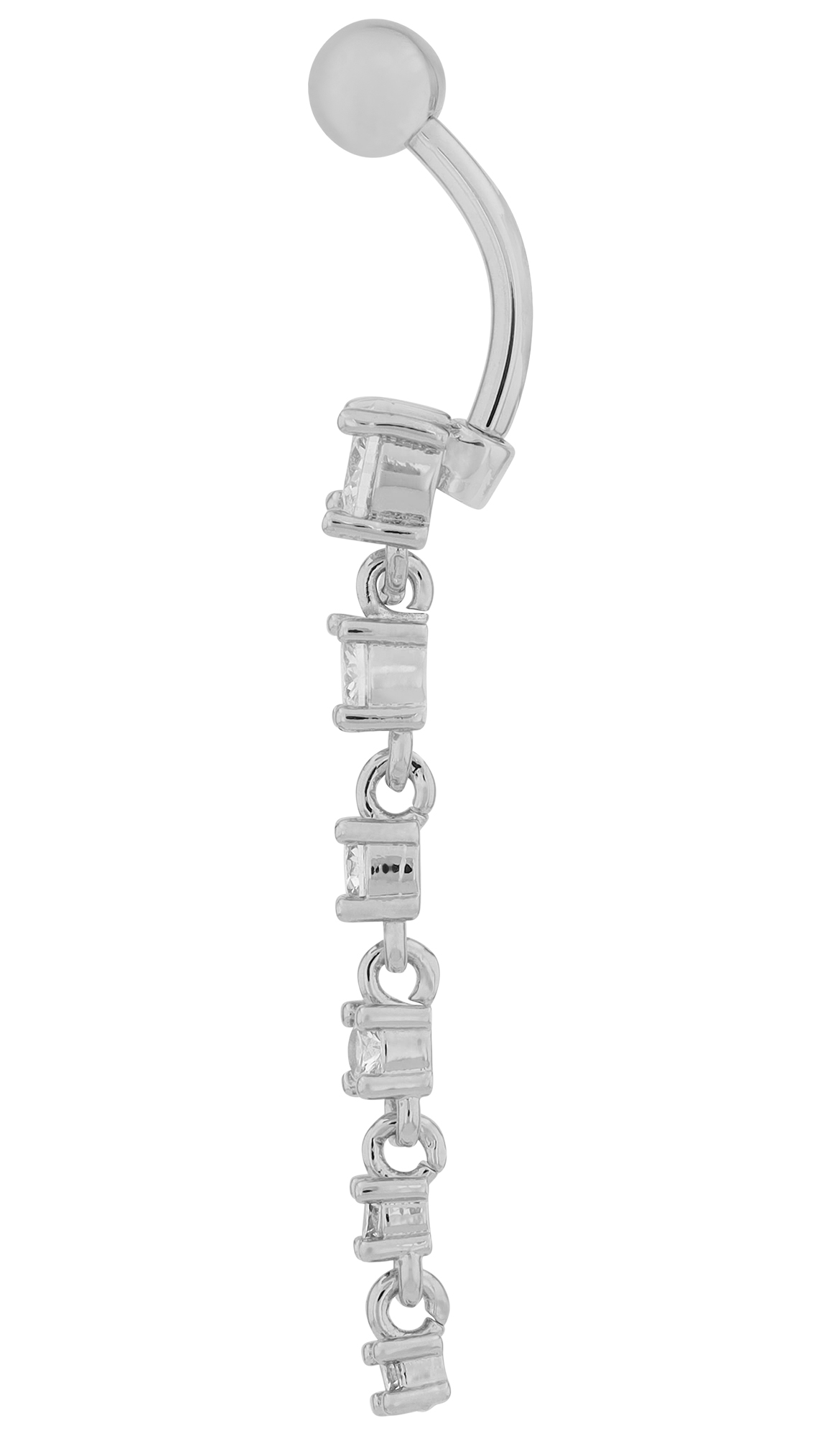 "Melania" Edelstahl-Bronze Bauchnabelpiercing, Stablönge 12 mm/ Stabstärke 2 mm, Zirkonia, silberfarben