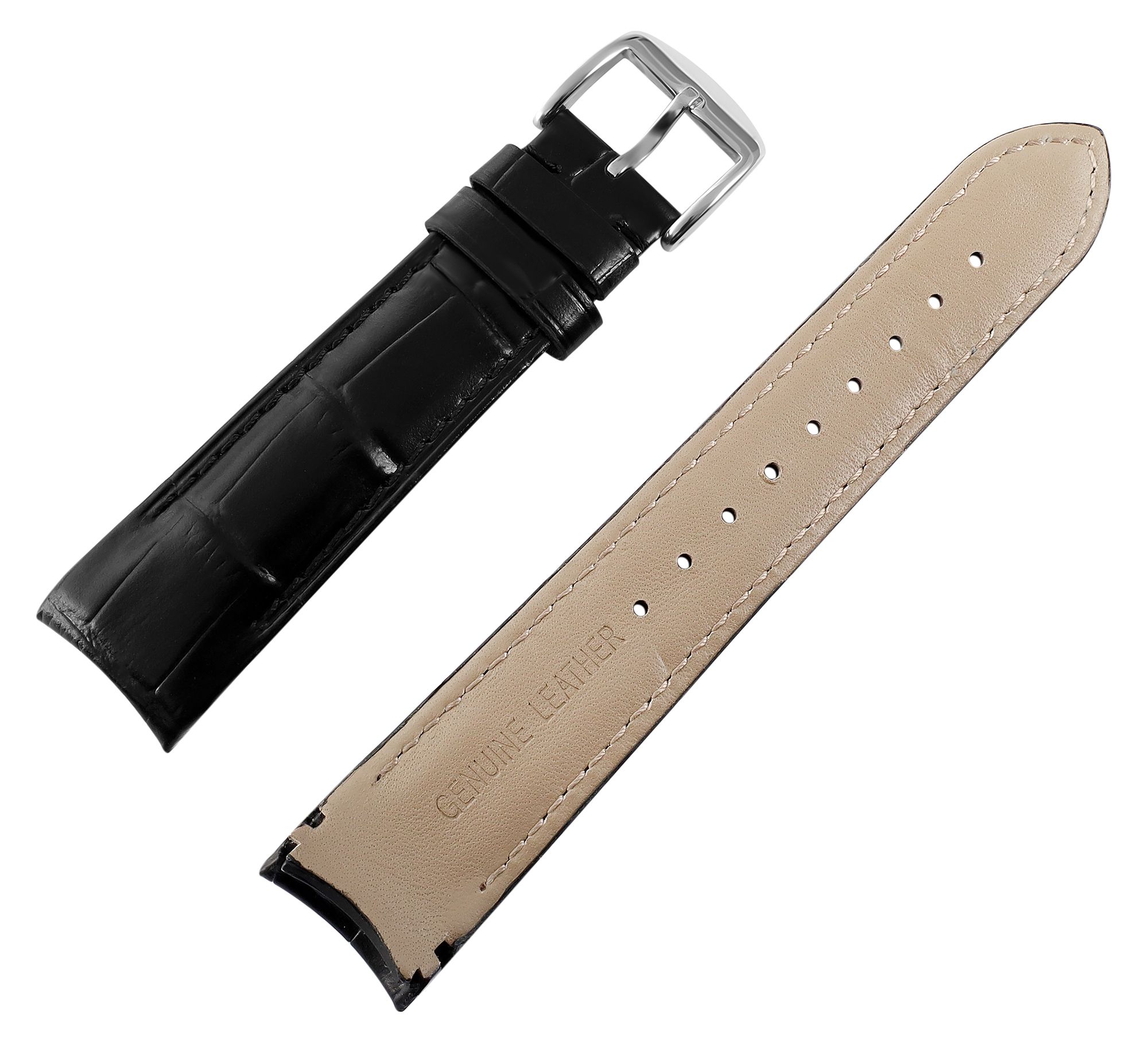 Echtleder Uhrenarmband mit Prägung, gepolstert, schwarz, 22 mm