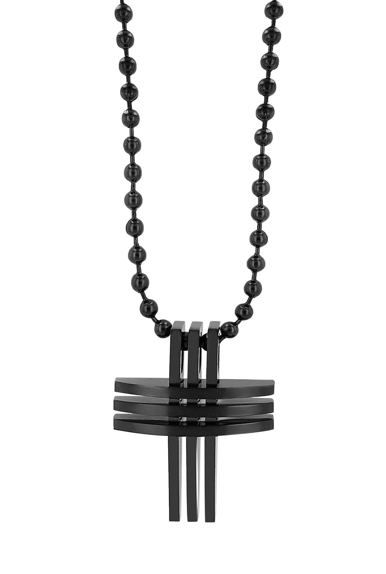 Akzent Kugelkette mit Kreuzanhänger, Edelstahl, 61 cm, schwarz