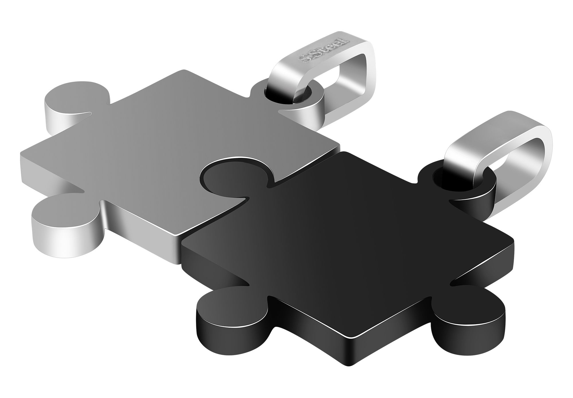 Akzent Freundschaftsanhänger aus Edelstahl, Puzzleteile, silberfarben/schwarz