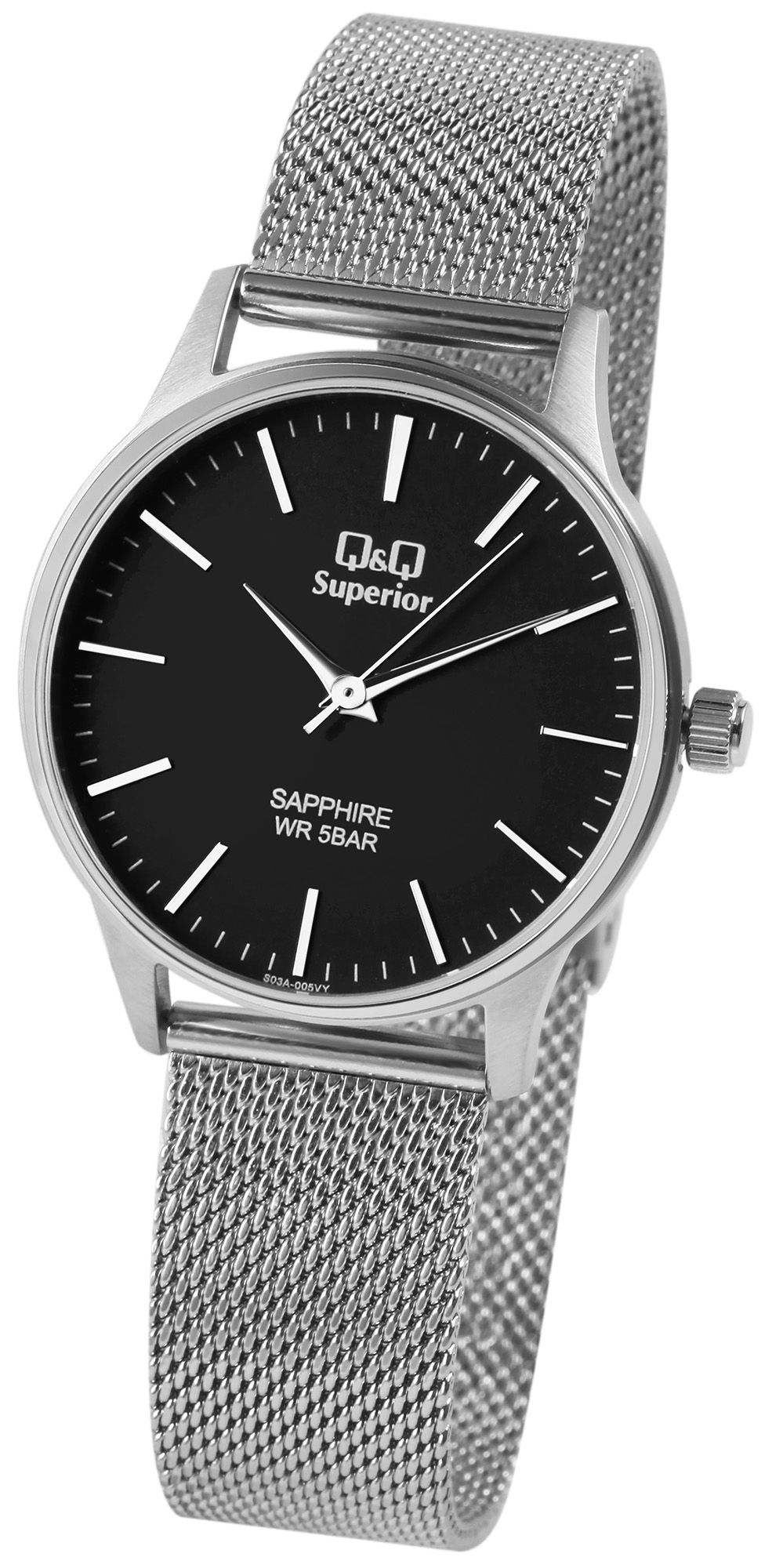 Q&Q Superior Unisexuhr mit Milanaisearmband, Edelstahl, Saphirglas, 5 bar