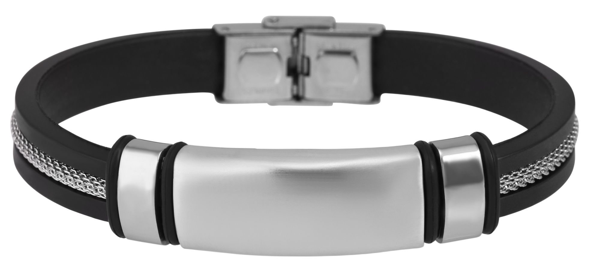 Akzent Silikonarmband mit Gravurplatte aus Edelstahl, schwarz/silberfarben