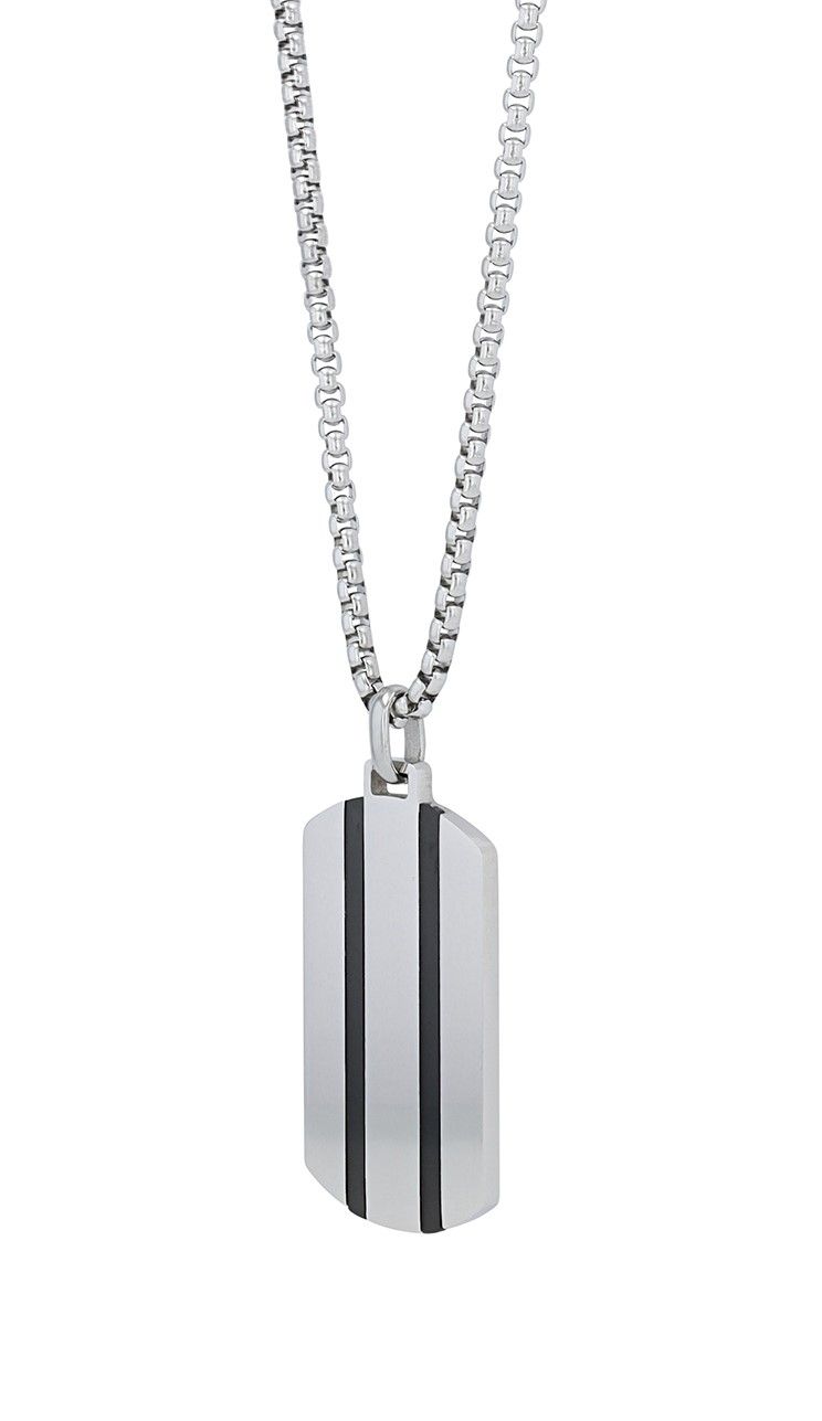 Akzent Edelstahlkette "Marsin" mit Dogtag Anhänger, silberfarbig/ Schwarz