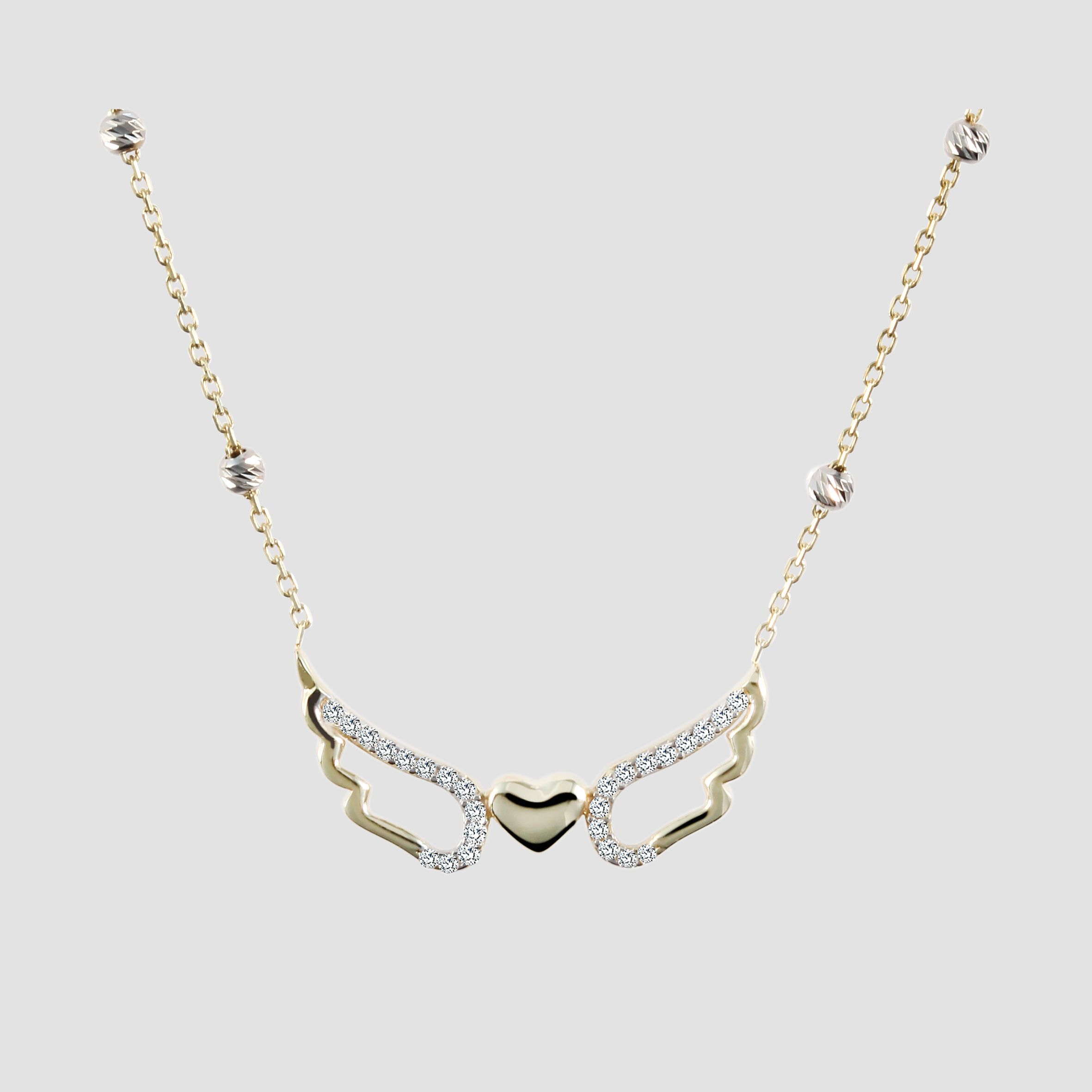 333/- Gold "Amelia" Kette mit Anhänger, Herz, Flügel, Zirkoniabesatz, 8 Karat, Gelbgold