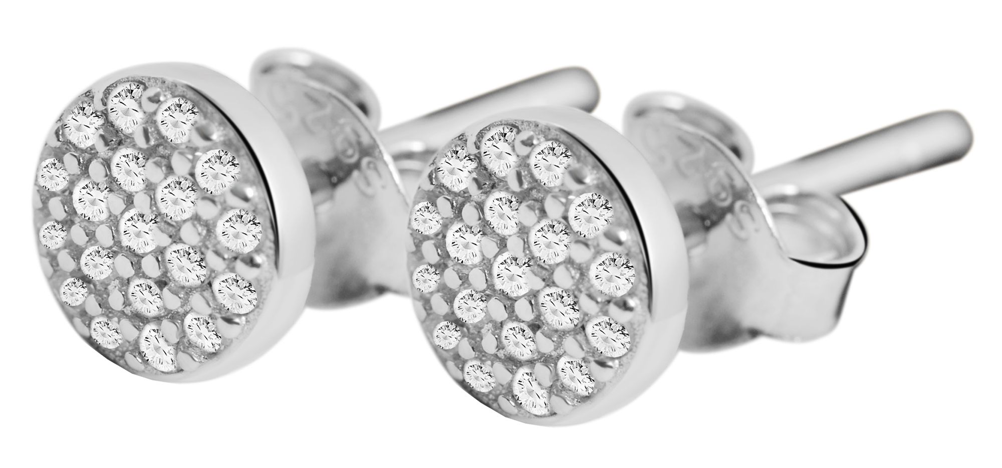"Fraya" 925/- Echt Silber Ohrstecker - rund, Zirkonia, silberfarben rhodiniert